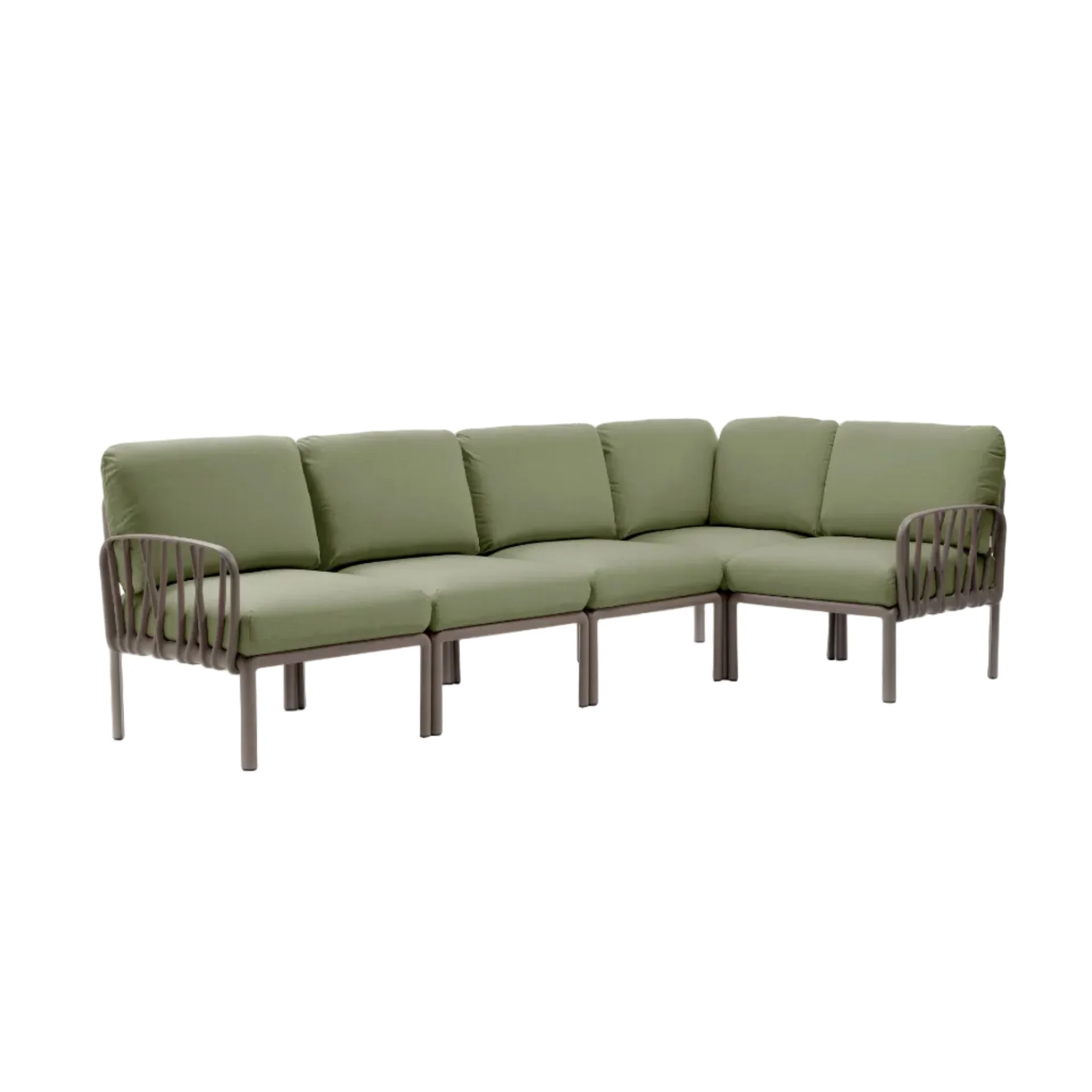 Narożnik modułowy zewnętrzny KOMODO 5 ciemnozielony Sunbrella® z taupe podstawą