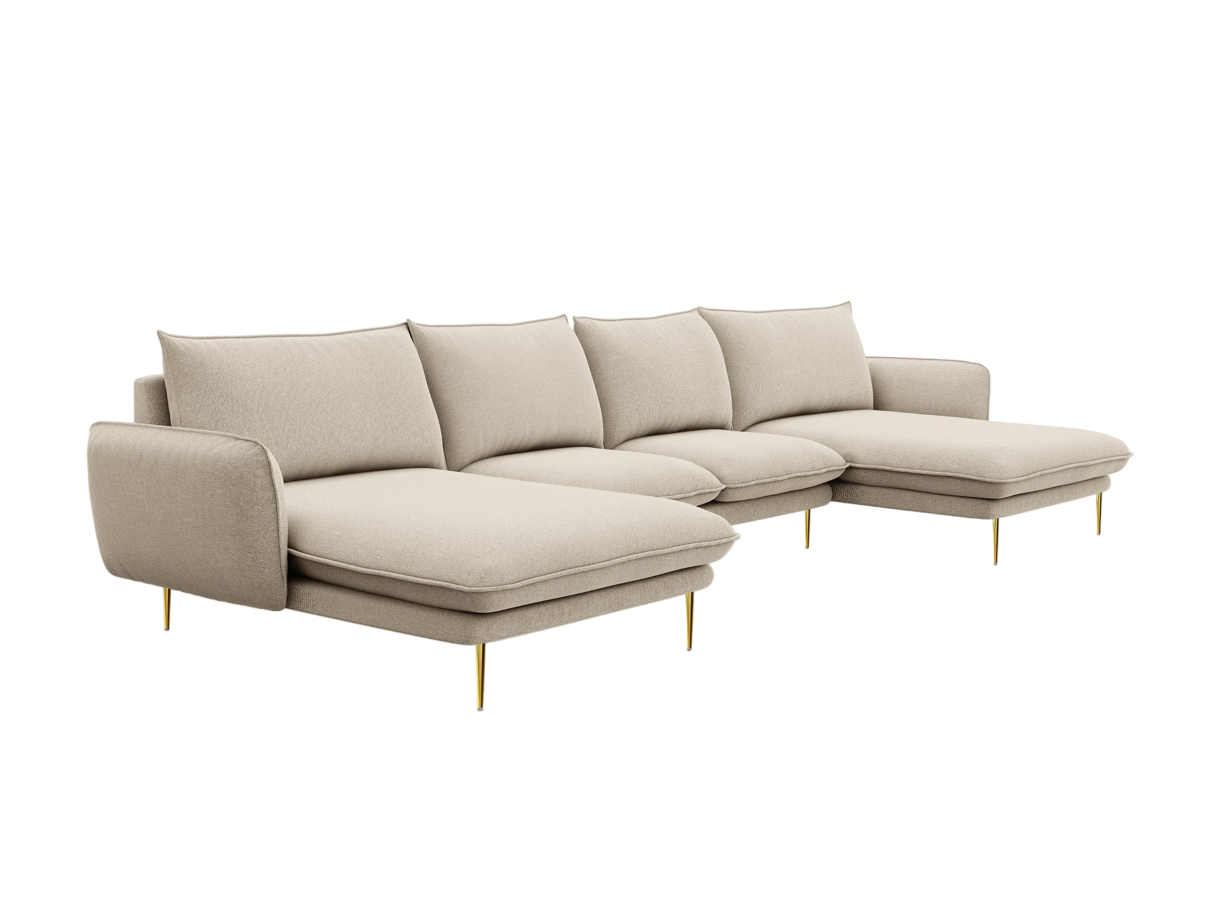 Sofa panoramiczna 6-osobowa VIENNA beżowy szenil ze złotą podstawą