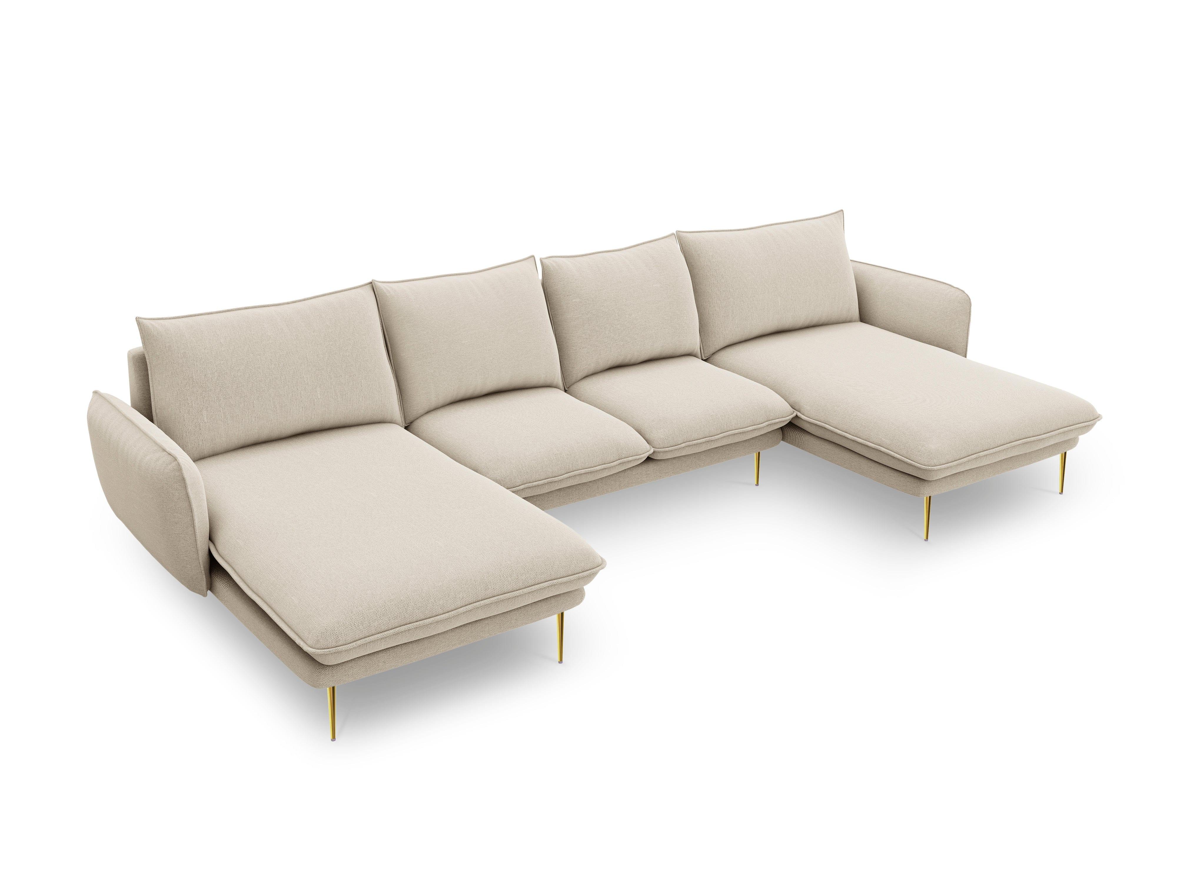 Sofa panoramiczna 6-osobowa VIENNA beżowy szenil ze złotą podstawą - Image 5