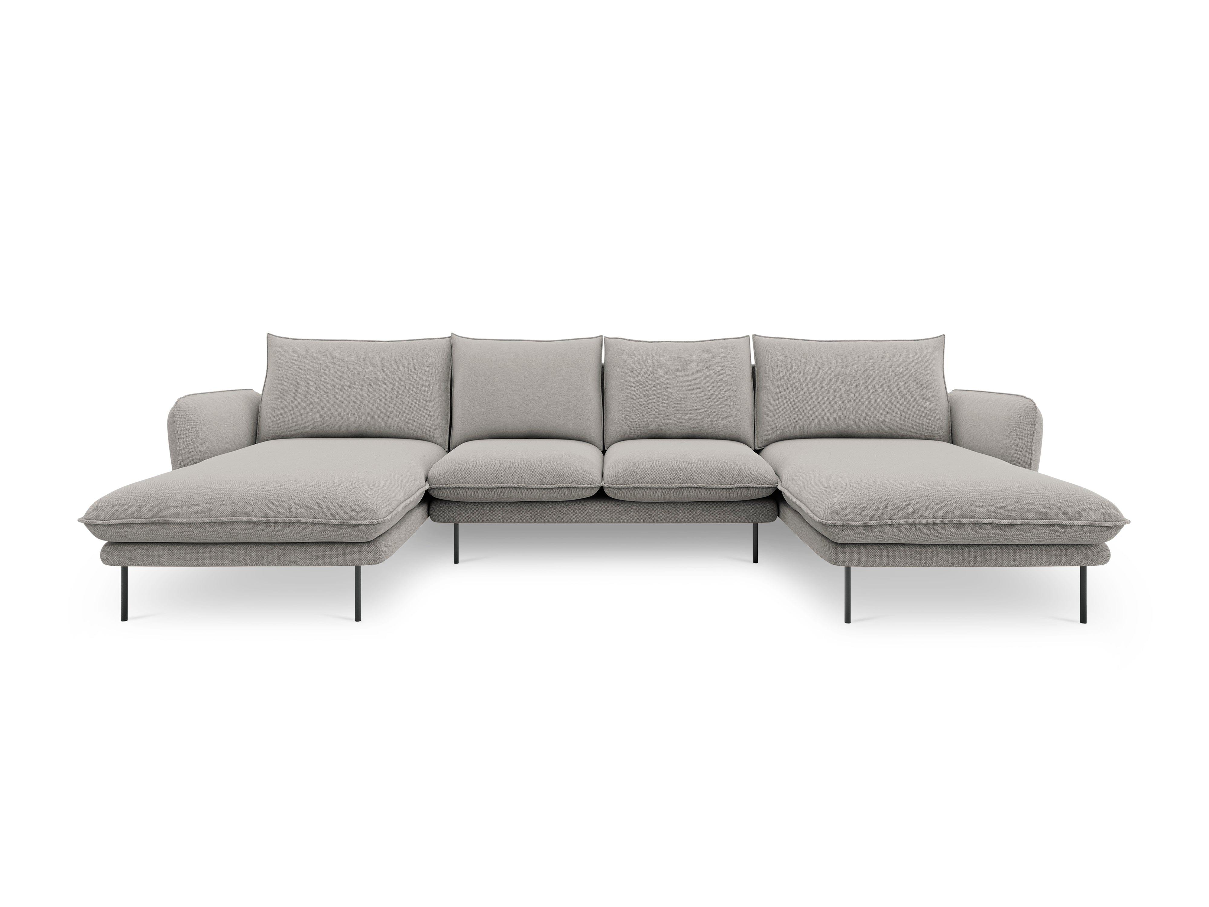 Sofa panoramiczna 6-osobowa VIENNA jasnoszary szenil z czarną podstawą - Image 3