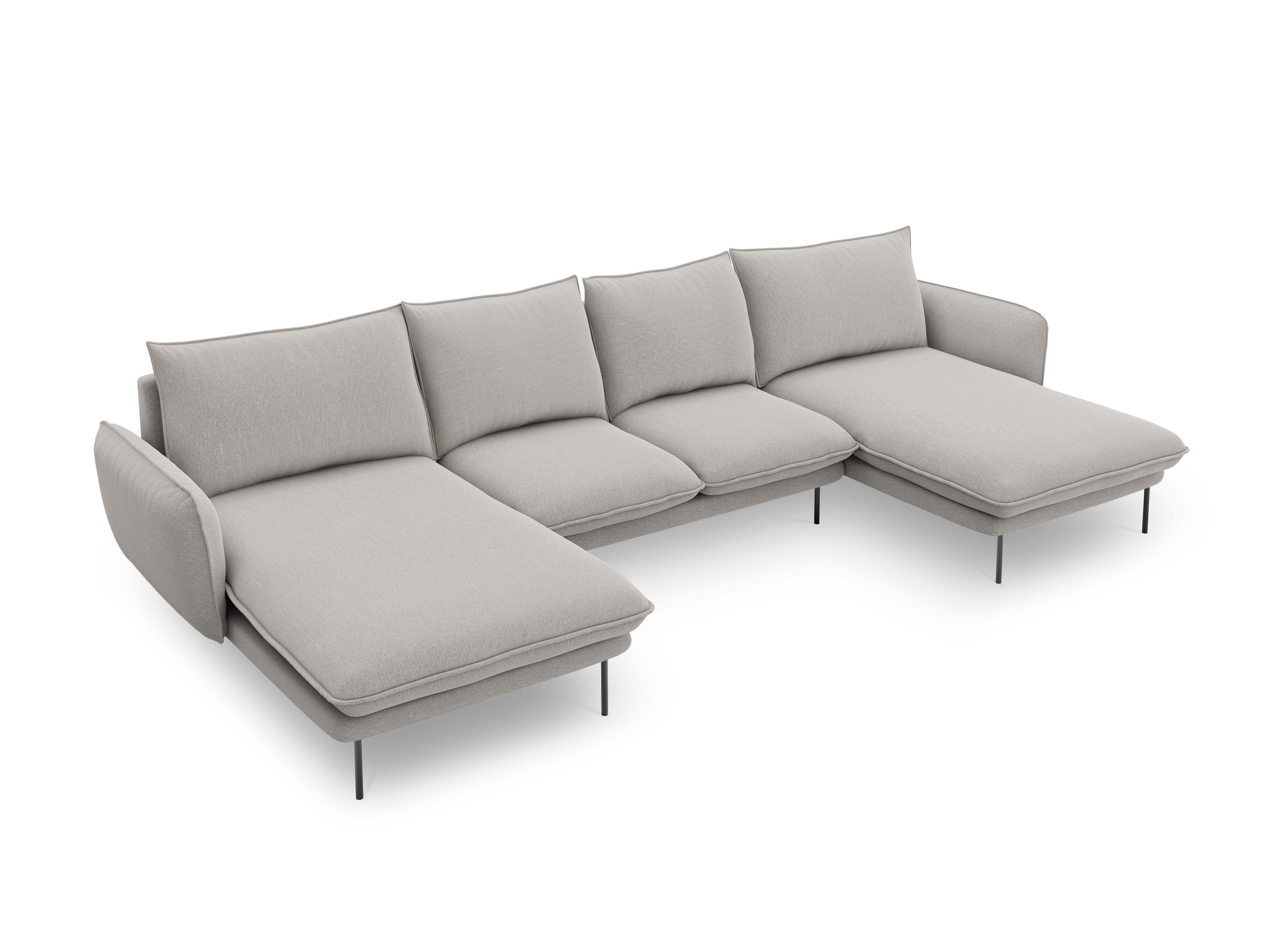 Sofa panoramiczna 6-osobowa VIENNA jasnoszary szenil z czarną podstawą - Image 4