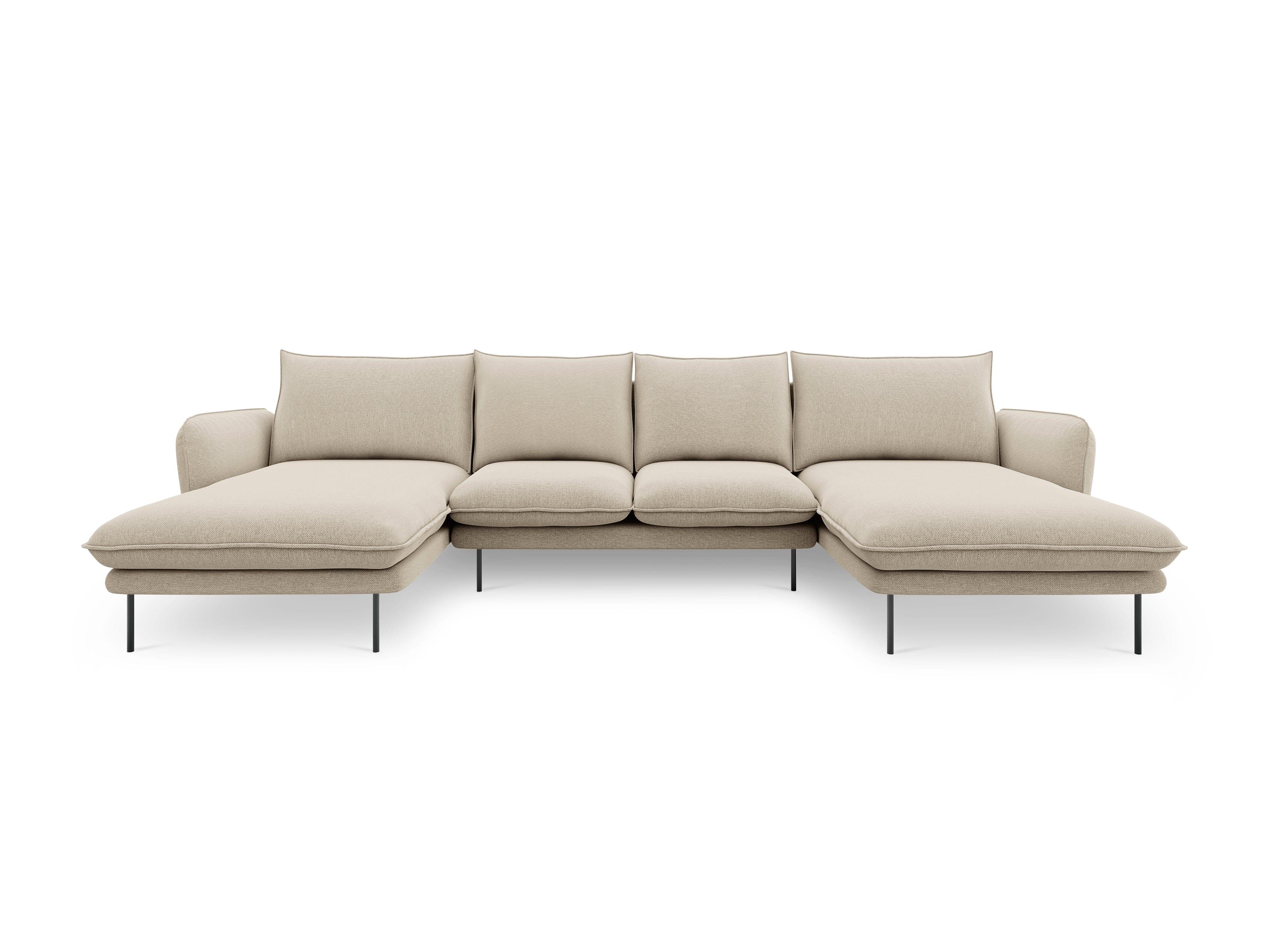 Sofa panoramiczna 6-osobowa VIENNA beżowy szenil z czarną podstawą - Image 3