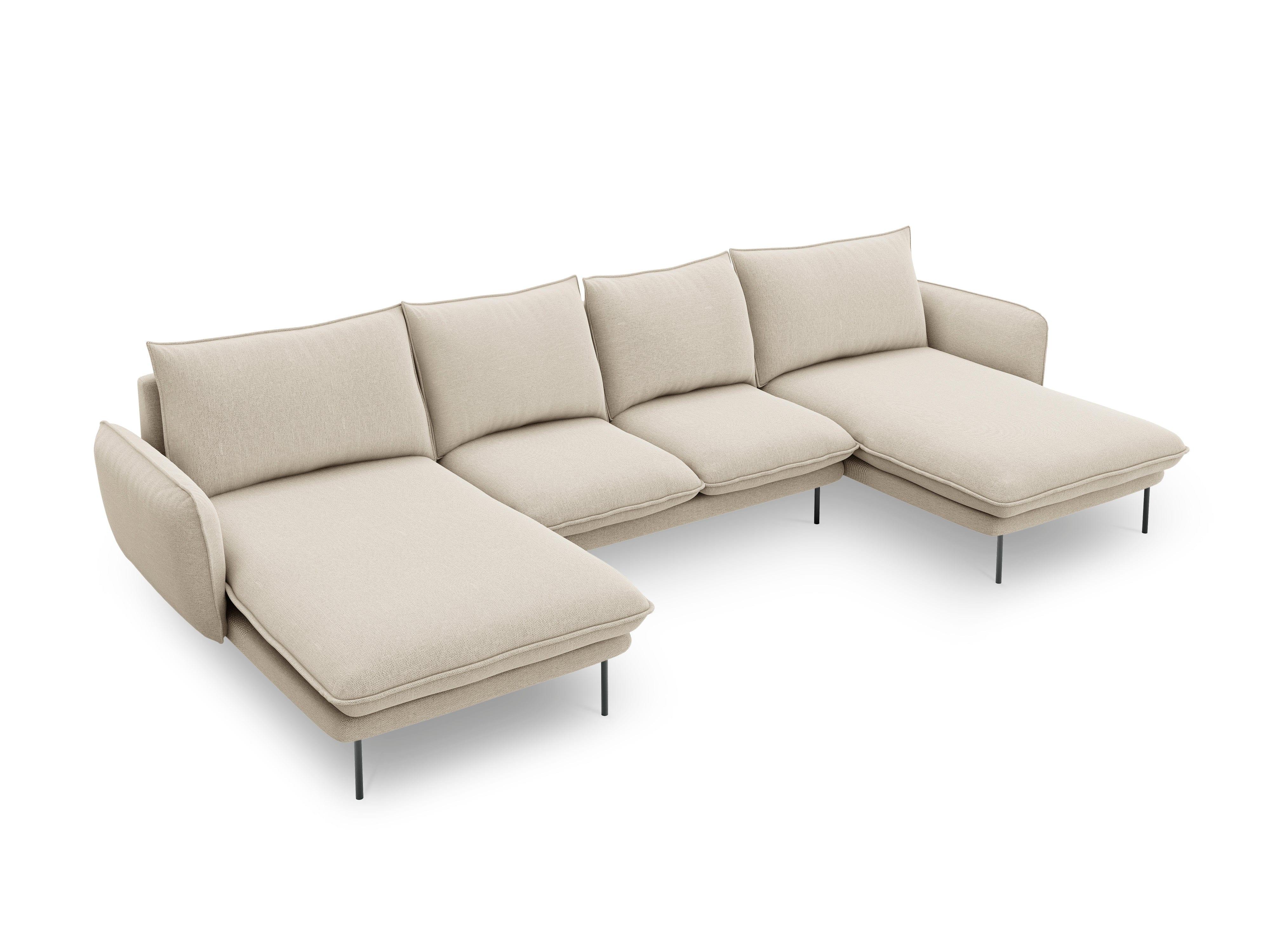 Sofa panoramiczna 6-osobowa VIENNA beżowy szenil z czarną podstawą - Image 4