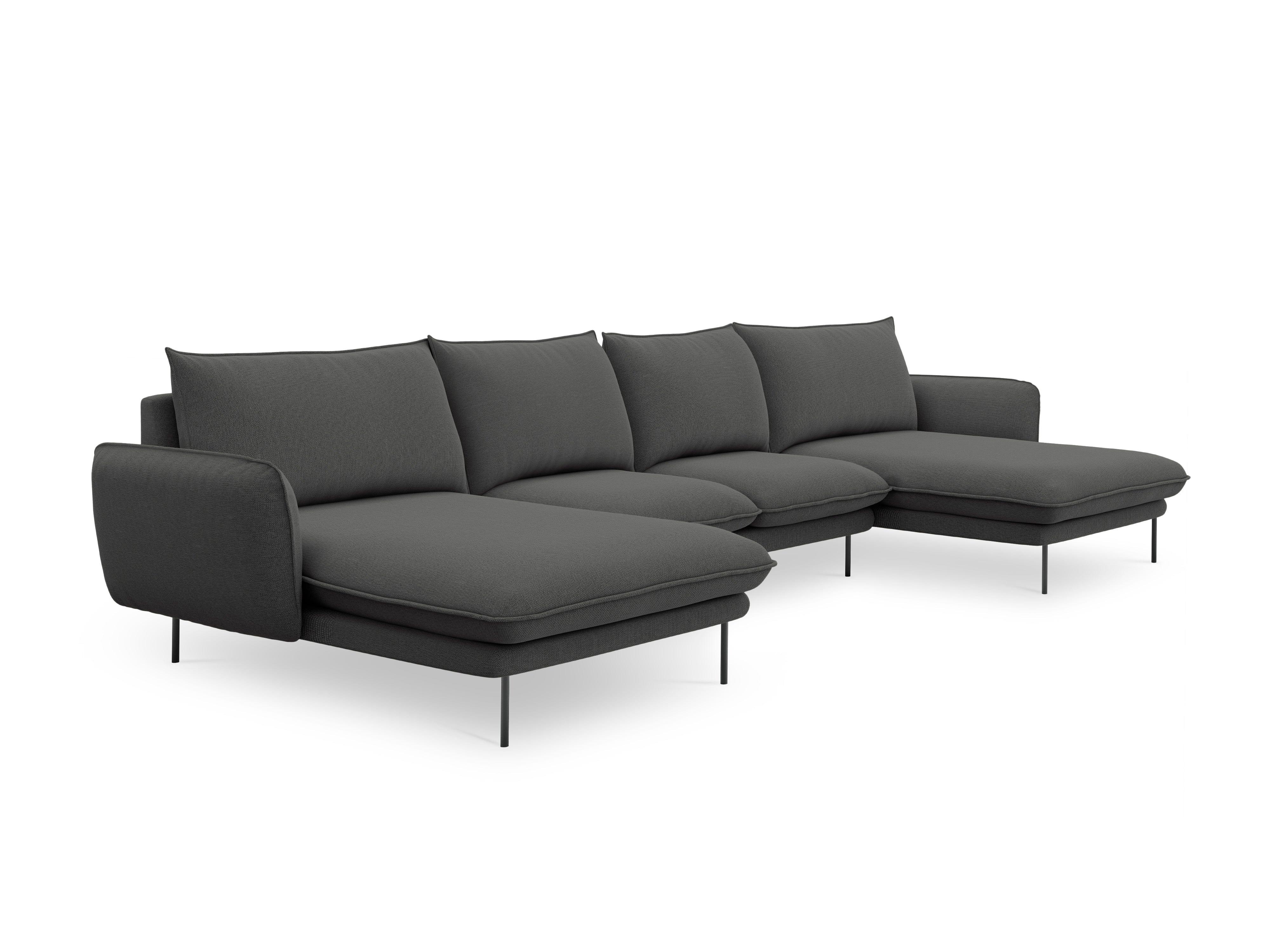 Sofa panoramiczna 6-osobowa VIENNA ciemnoszary szenil z czarną podstawą - Image 9