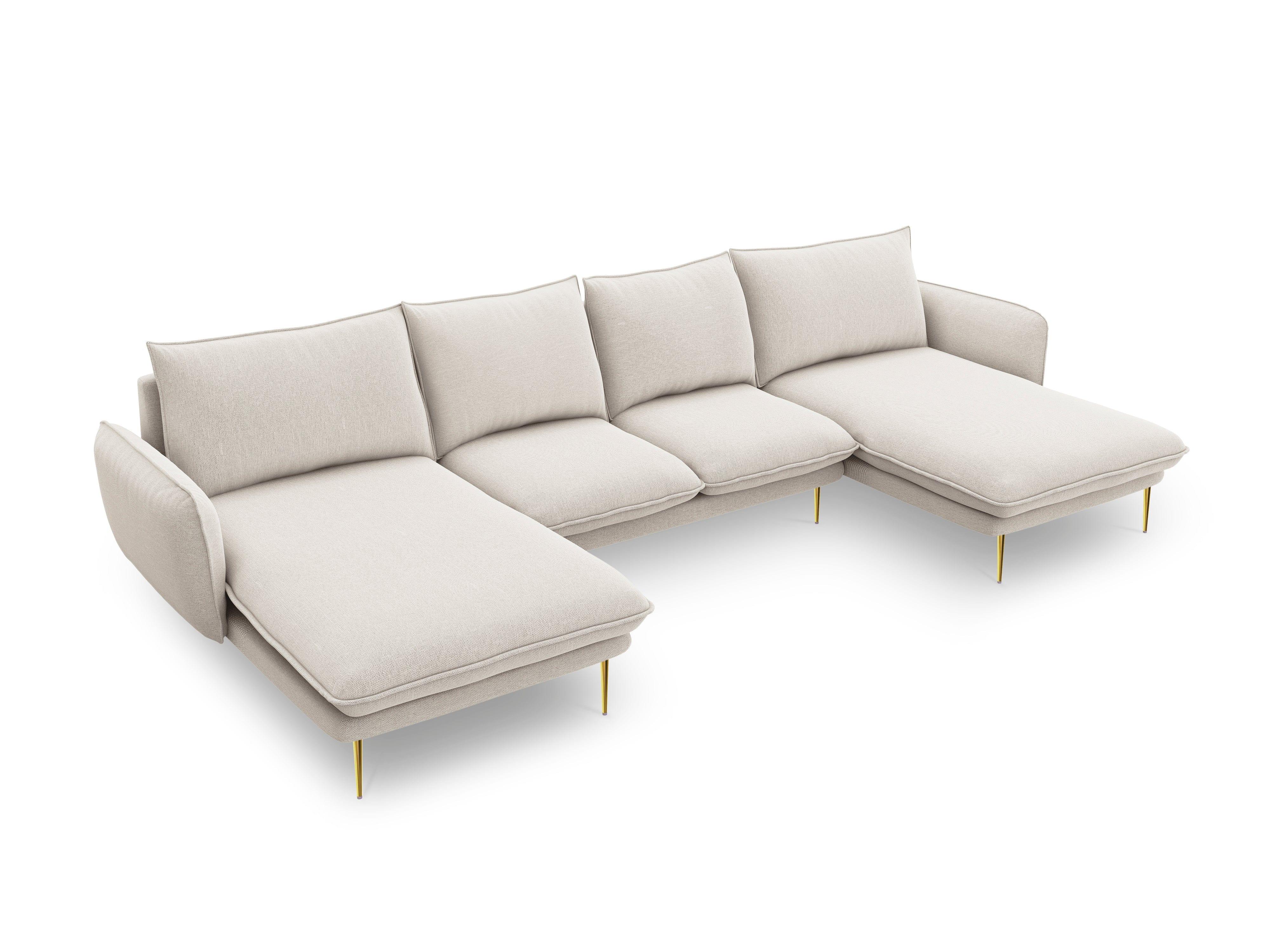 Sofa panoramiczna 6-osobowa VIENNA jasnobeżowy szenil ze złotą podstawą - Image 10