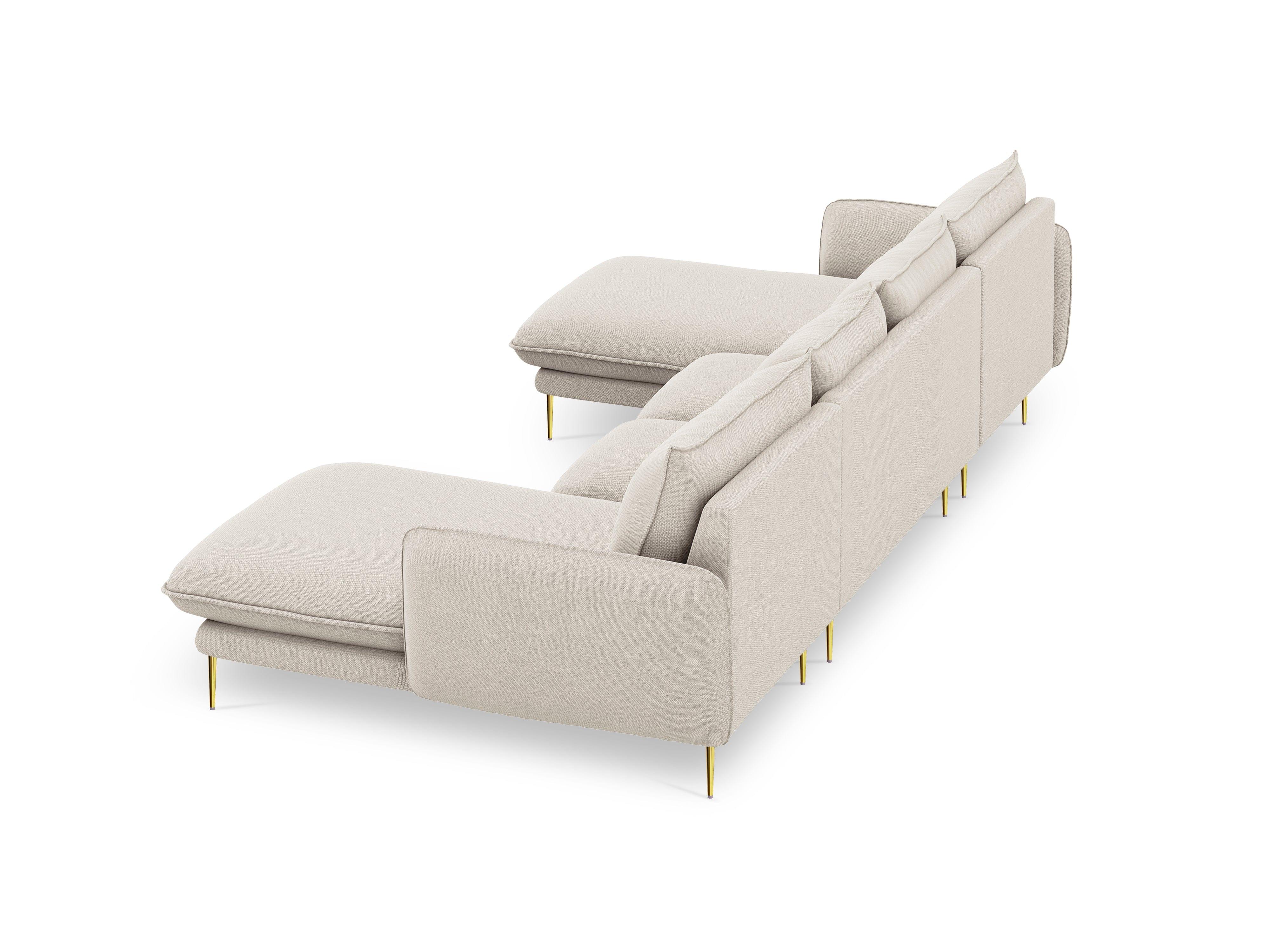 Sofa panoramiczna 6-osobowa VIENNA jasnobeżowy szenil ze złotą podstawą - Image 5