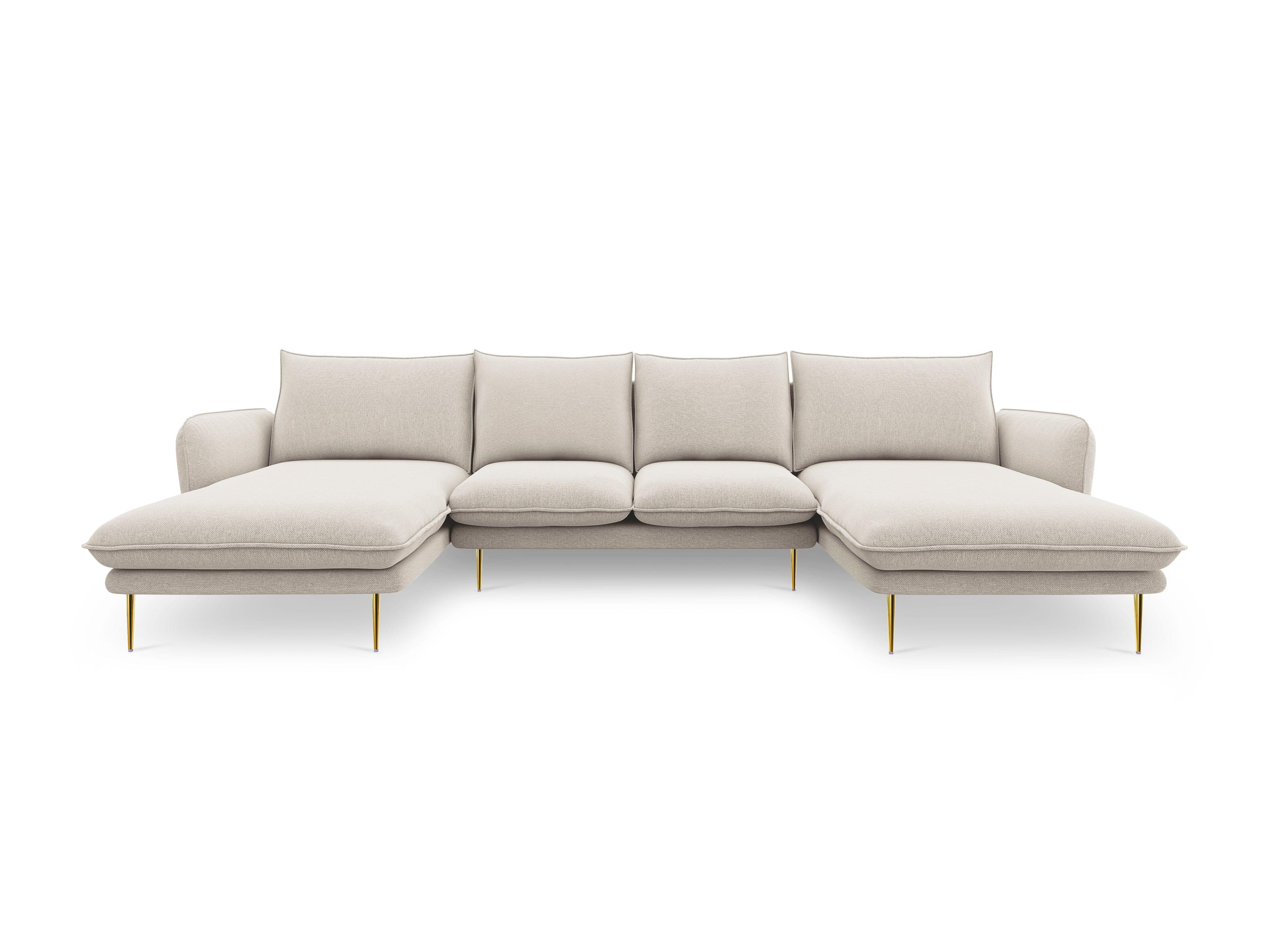 Sofa panoramiczna 6-osobowa VIENNA jasnobeżowy szenil ze złotą podstawą - Image 7