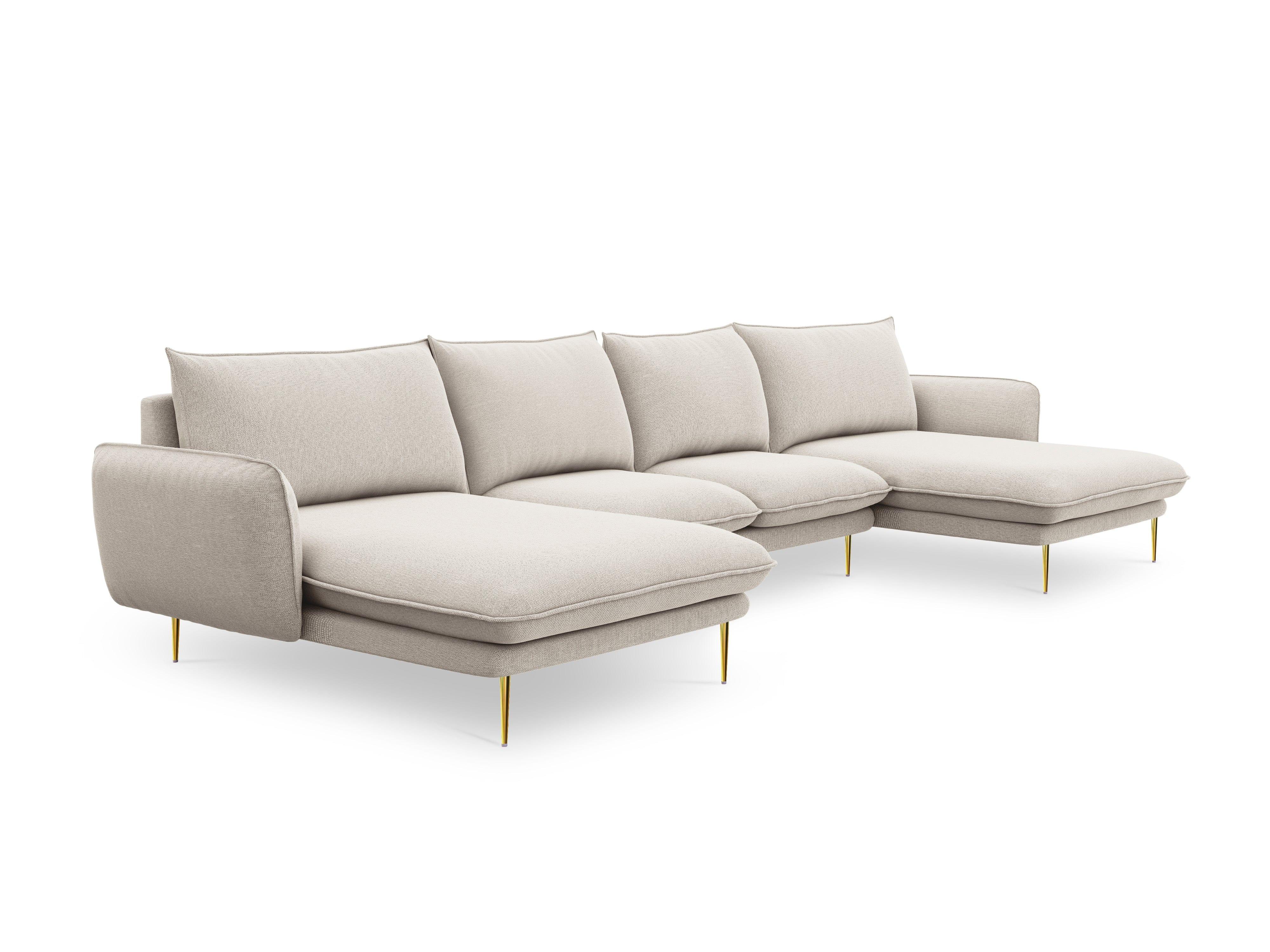 Sofa panoramiczna 6-osobowa VIENNA jasnobeżowy szenil ze złotą podstawą - Image 9