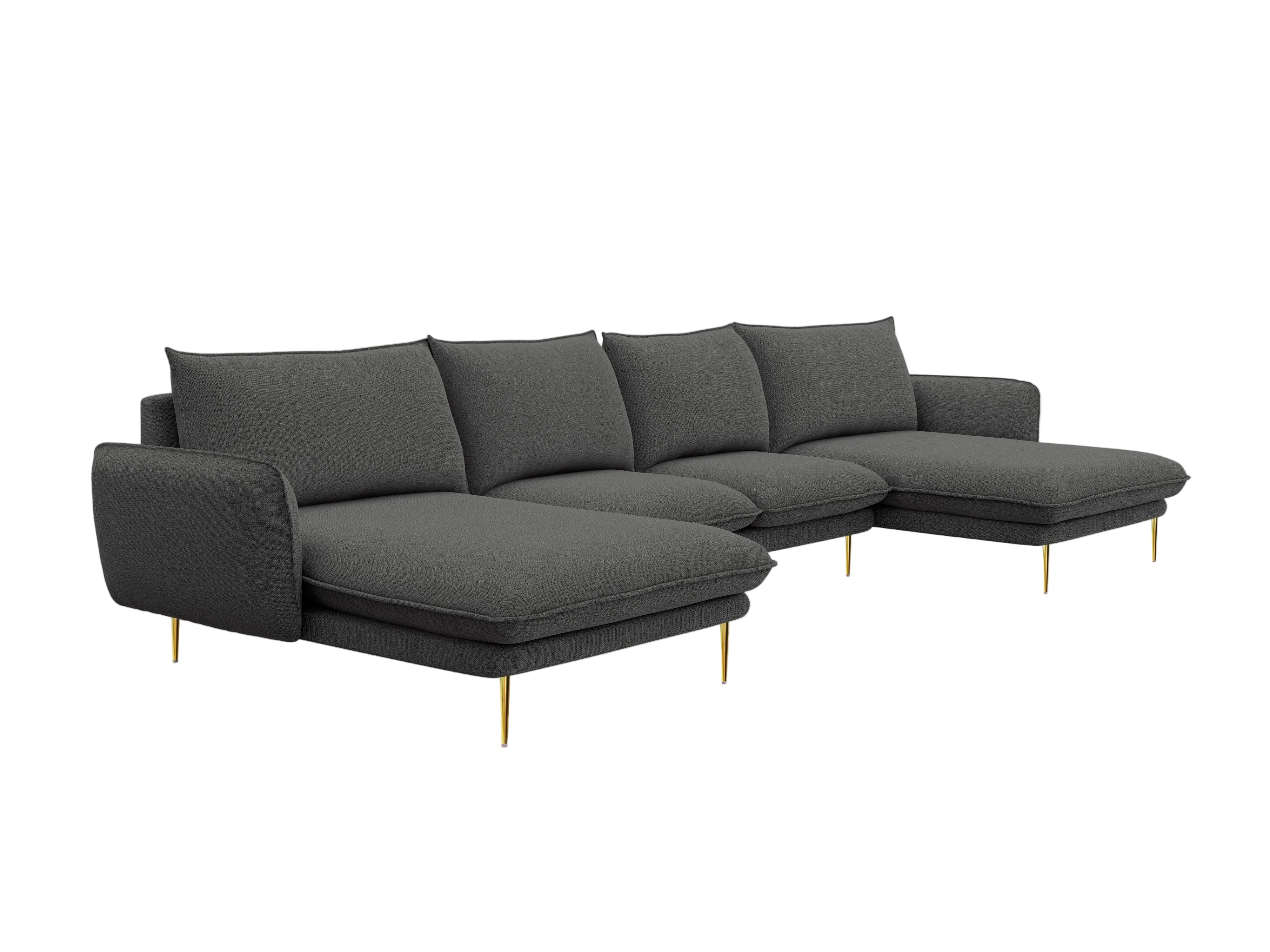 Sofa panoramiczna 6-osobowa VIENNA ciemnoszary szenil ze złotą podstawą