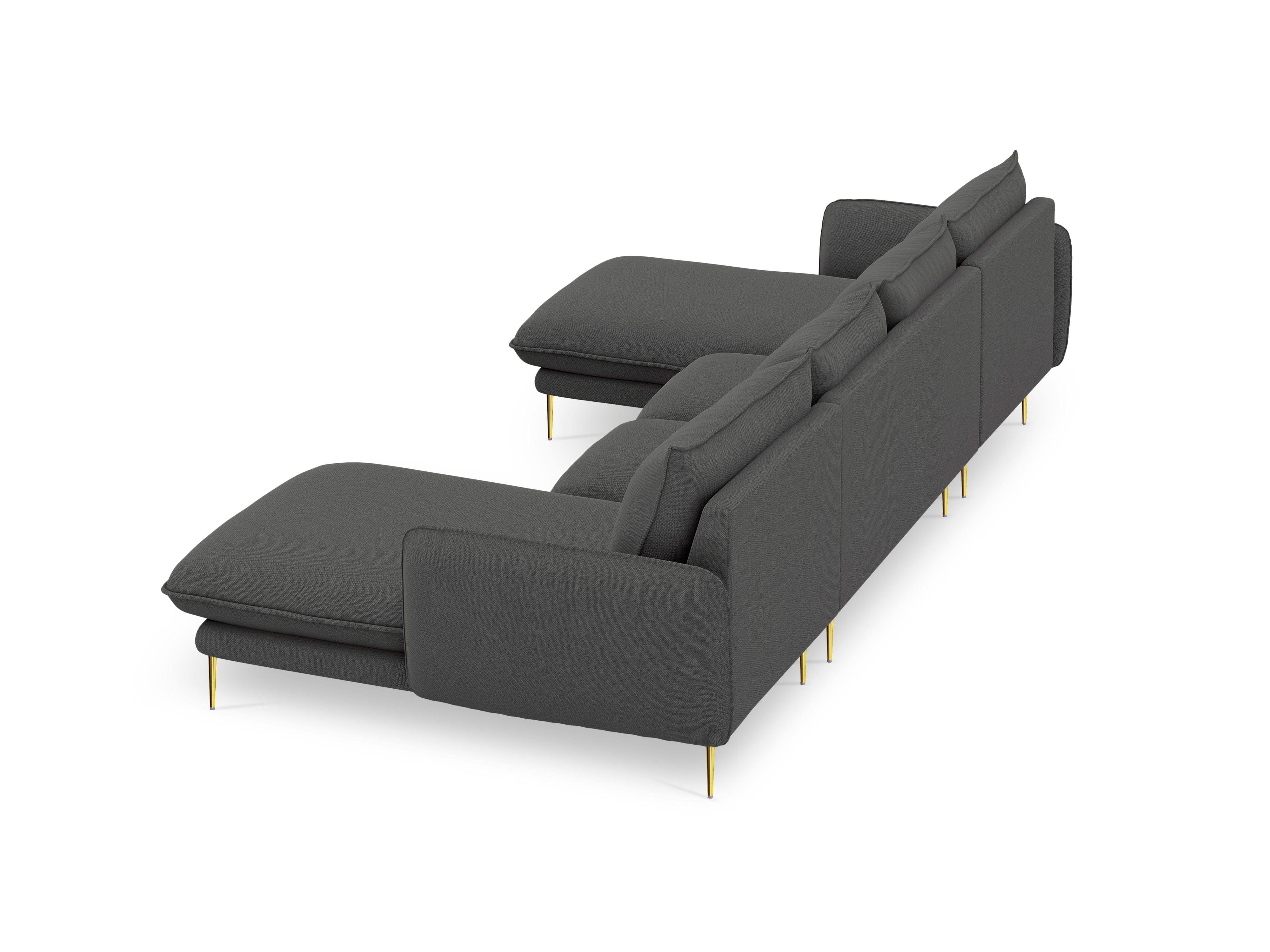 Sofa panoramiczna 6-osobowa VIENNA ciemnoszary szenil ze złotą podstawą - Image 5