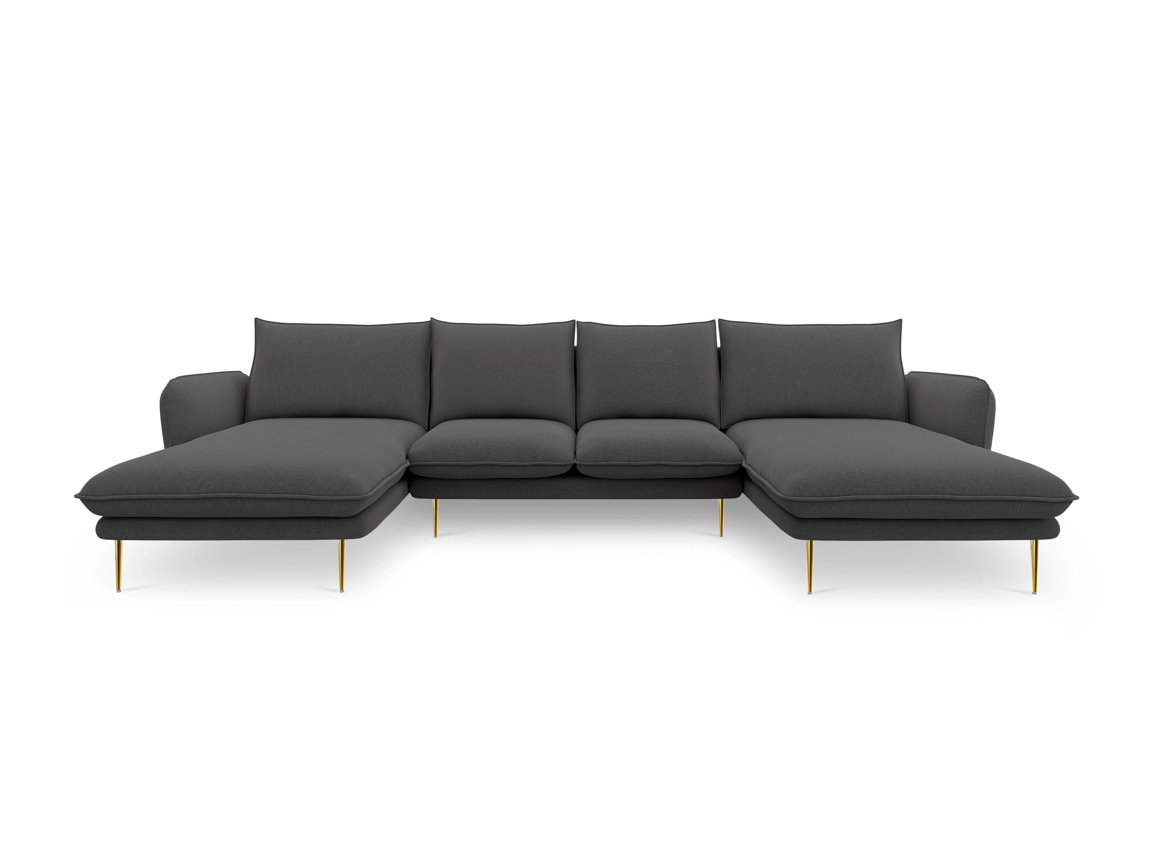 Sofa panoramiczna 6-osobowa VIENNA ciemnoszary szenil ze złotą podstawą - Image 7