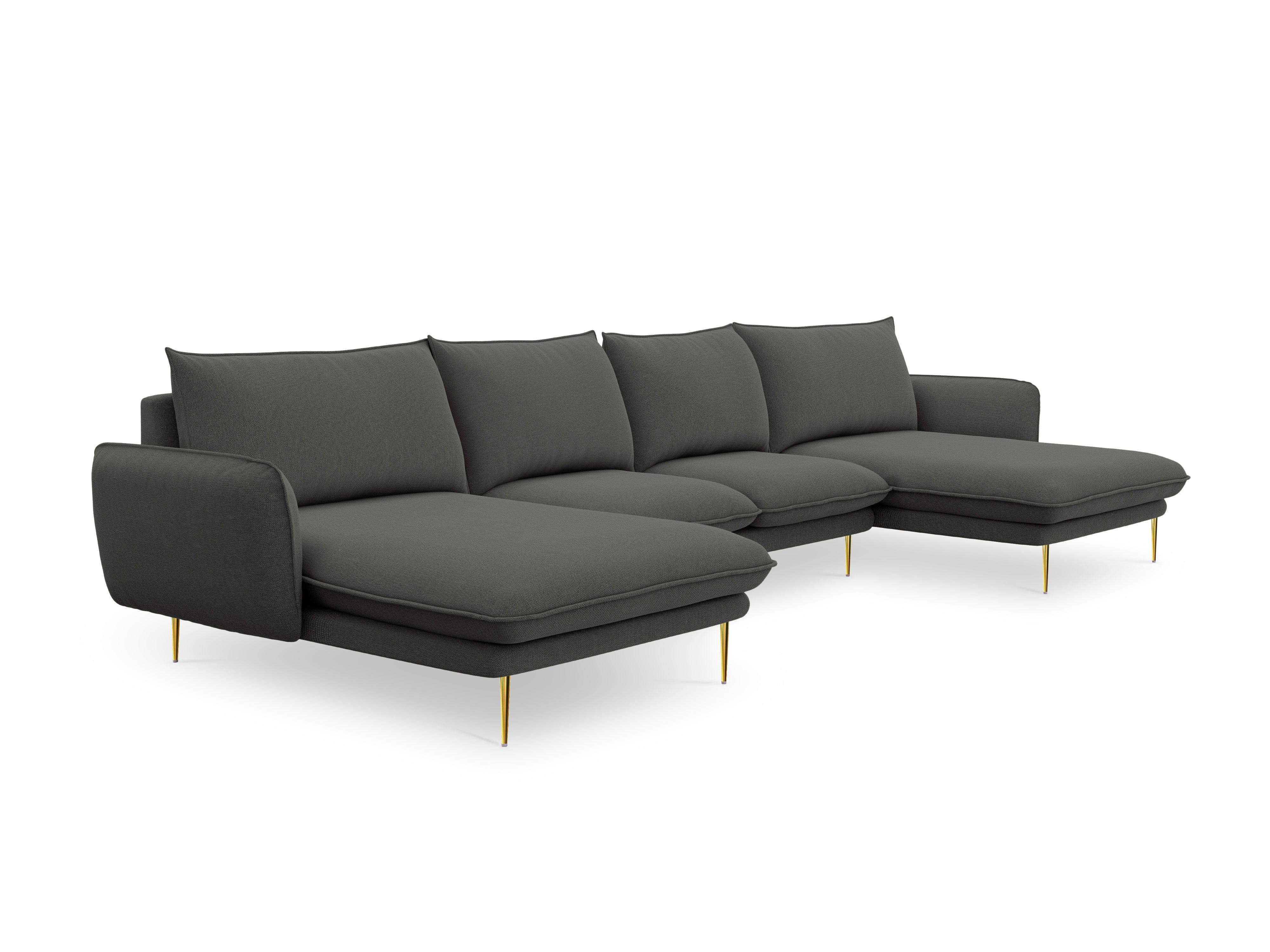 Sofa panoramiczna 6-osobowa VIENNA ciemnoszary szenil ze złotą podstawą - Image 9
