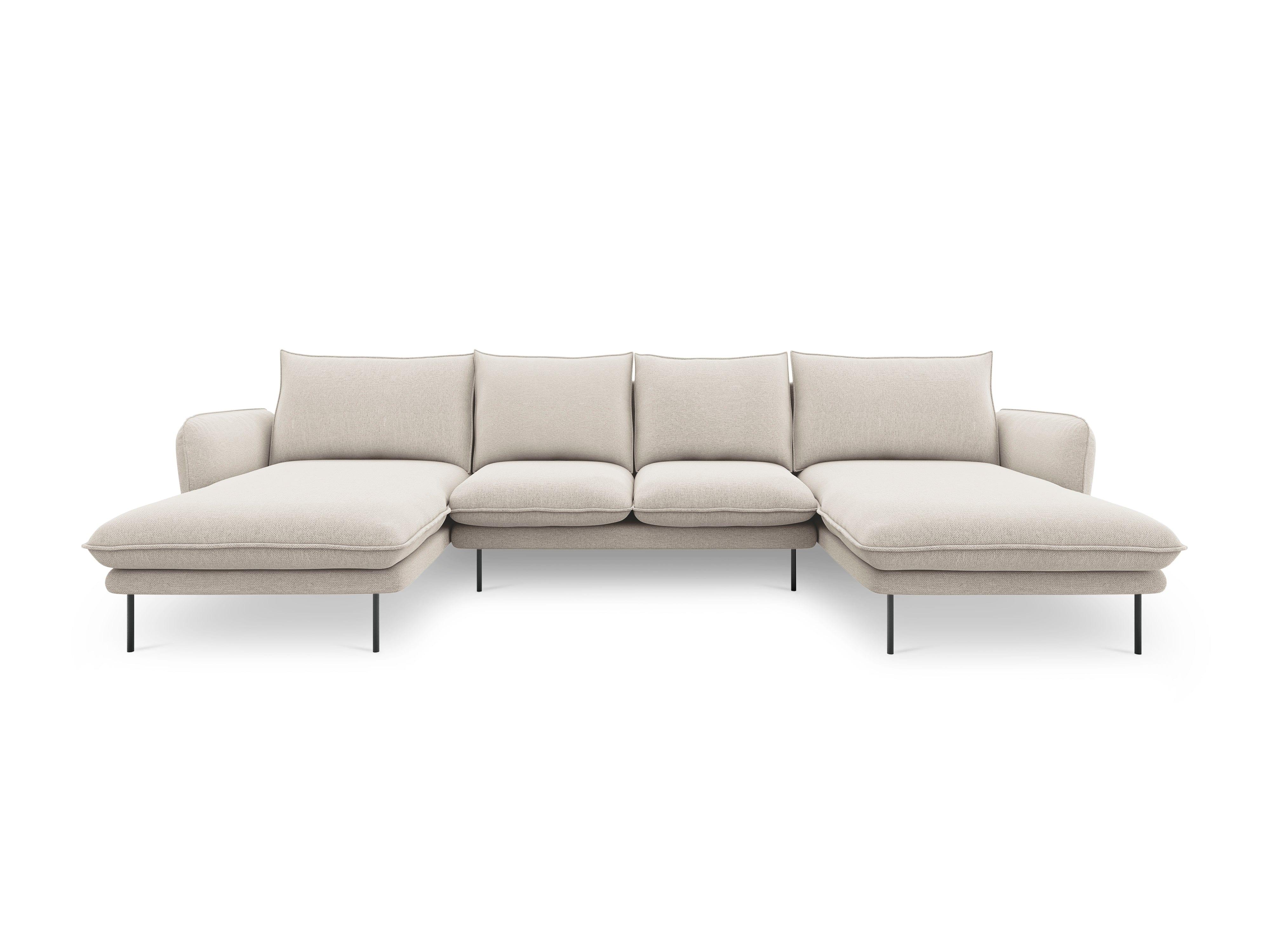 Sofa panoramiczna 6-osobowa VIENNA jasnobeżowy szenil z czarną podstawą - Image 3