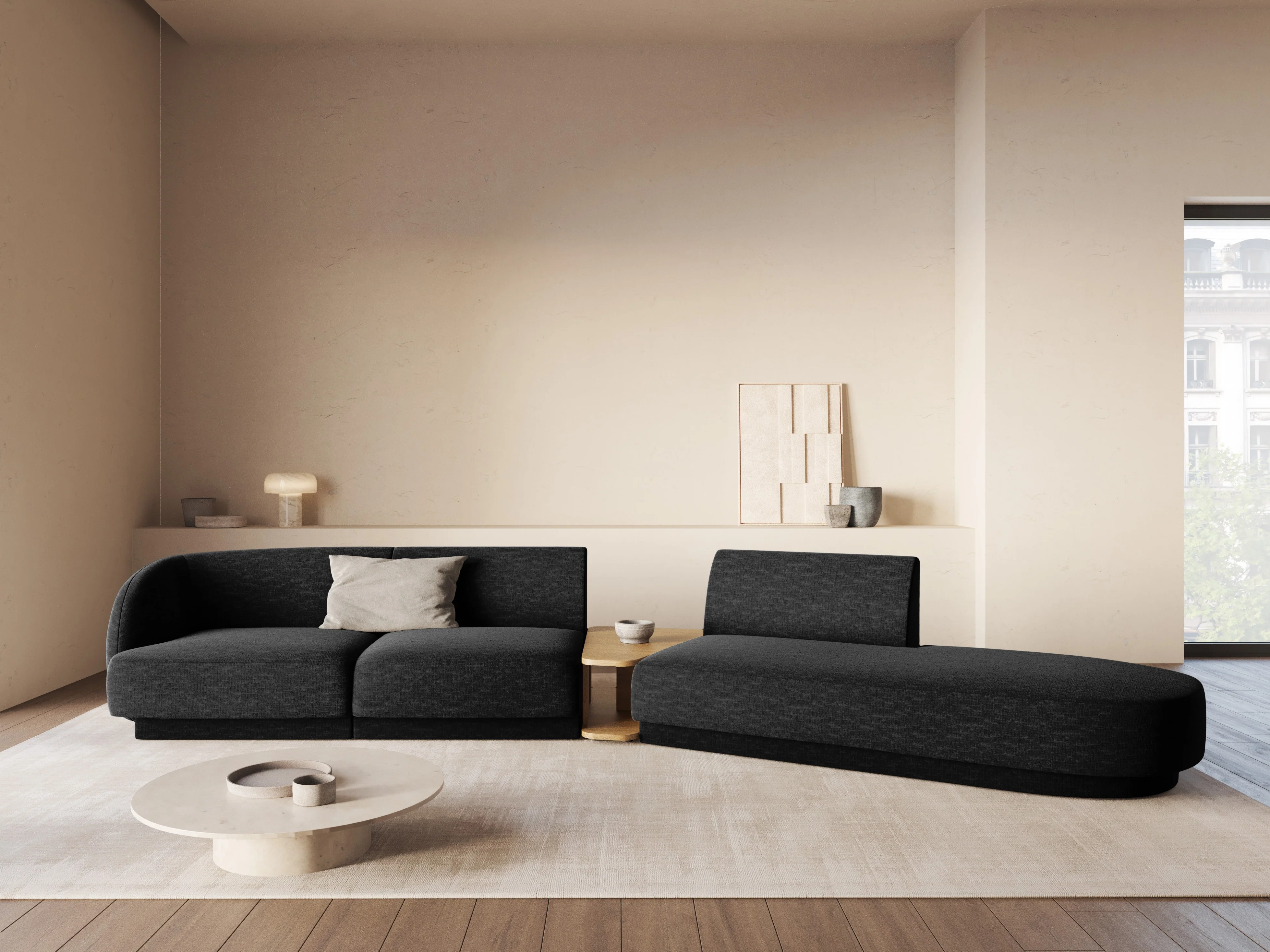 Sofa otwarta prawostronna 4-osobowa otwarta MILEY czarny szenil - Image 2