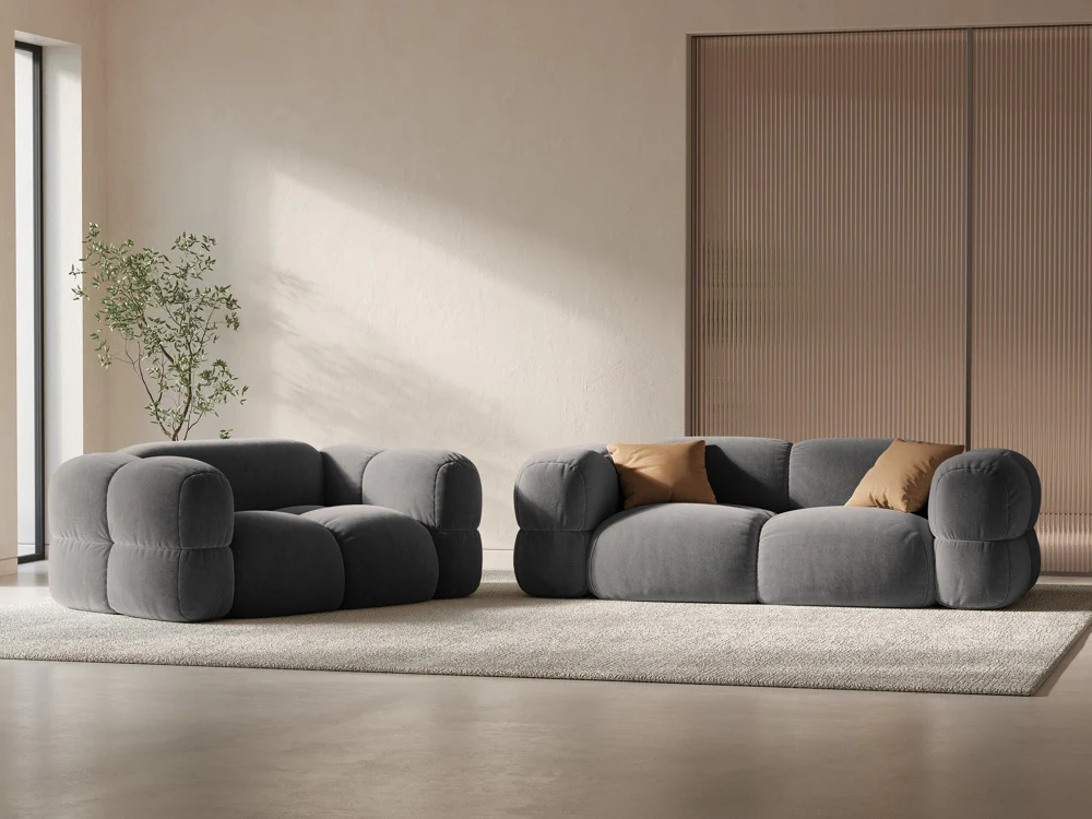 Sofa 2-osobowa aksamitna LORETTO szary - Image 2