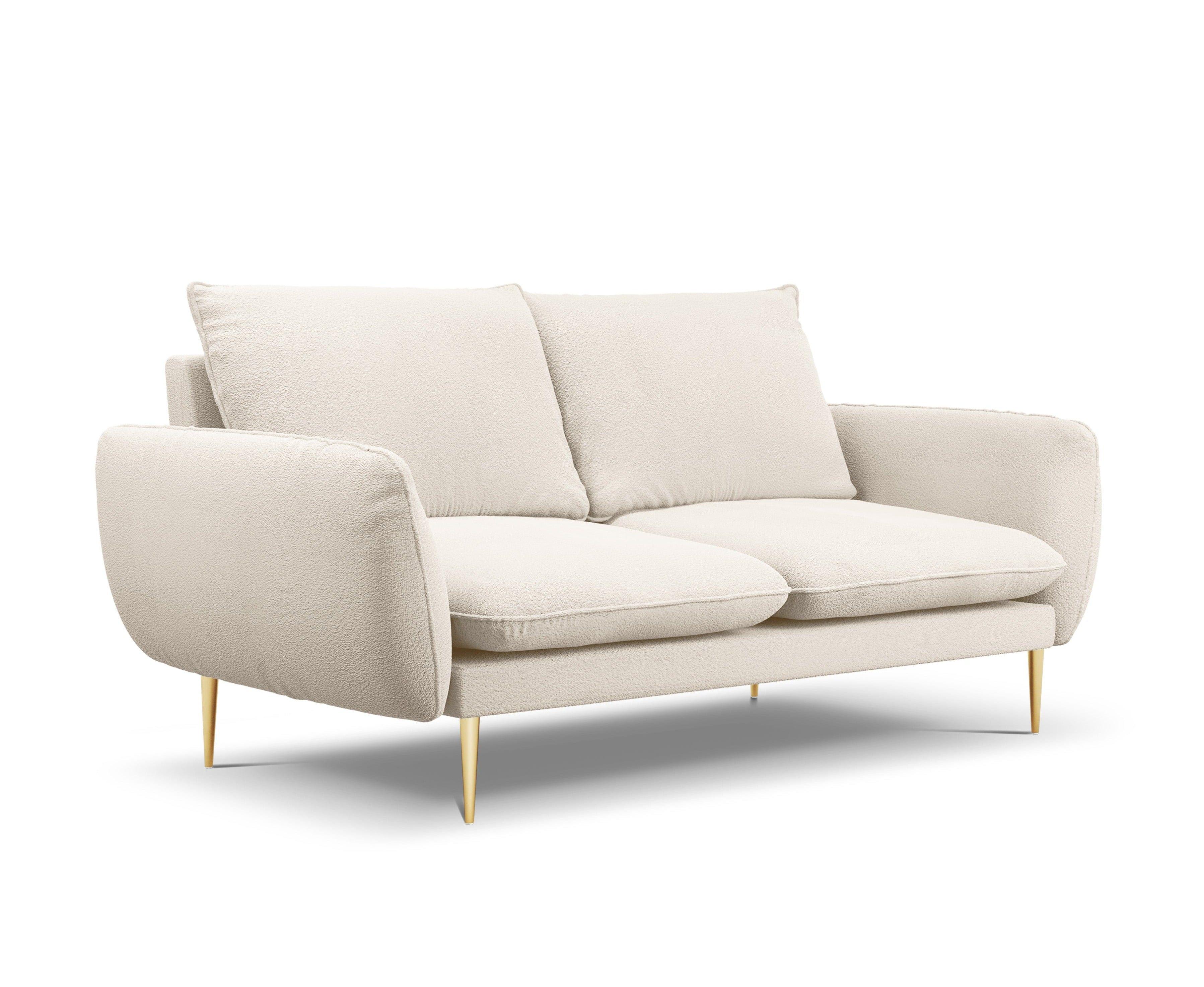 Sofa 2-osobowa VIENNA beżowy boucle ze złotą podstawą - Image 6