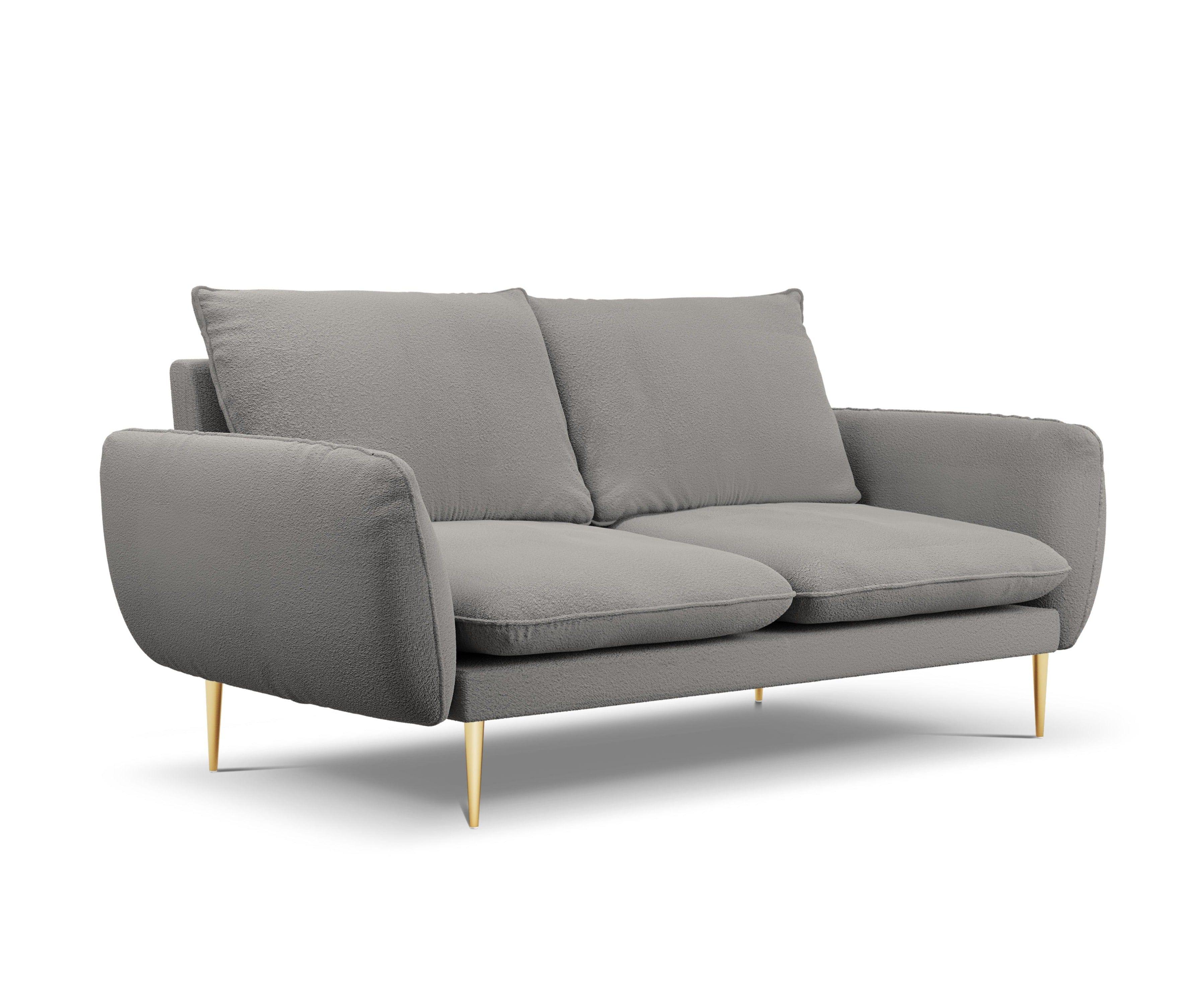 Sofa 2-osobowa VIENNA szary boucle ze złotą podstawą