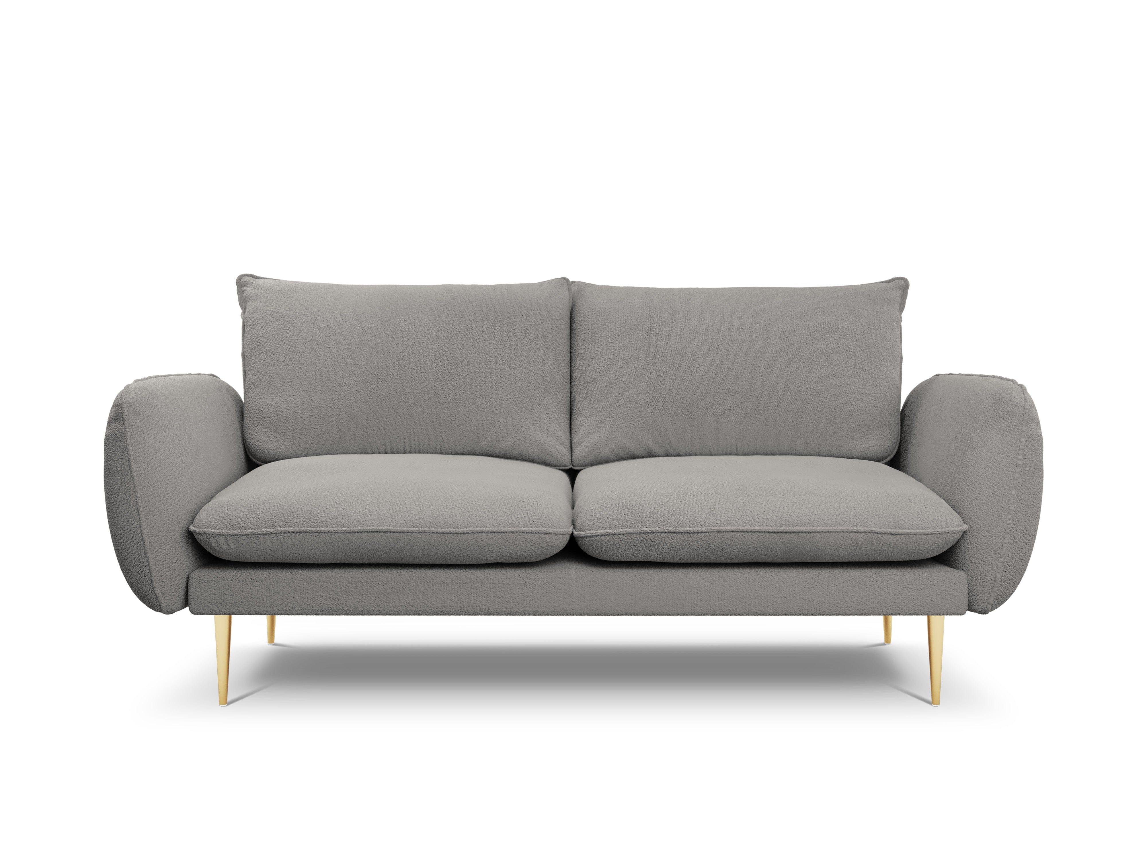 Sofa 2-osobowa VIENNA szary boucle ze złotą podstawą - Image 3