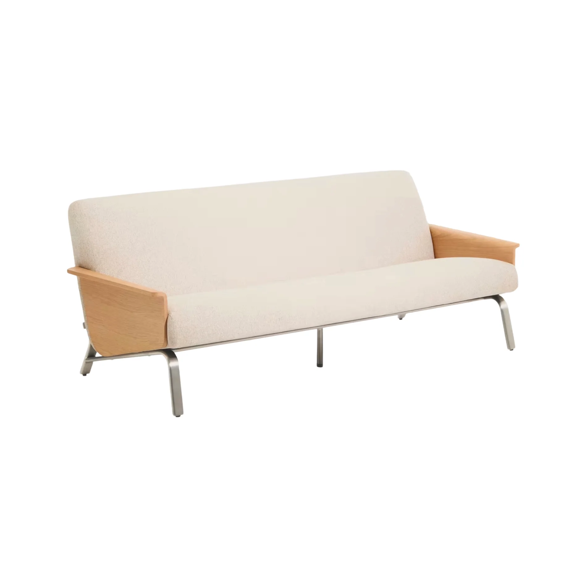 Sofa 3-osobowa AMSEN beżowy ze sklejką dębową i stalową podstawą