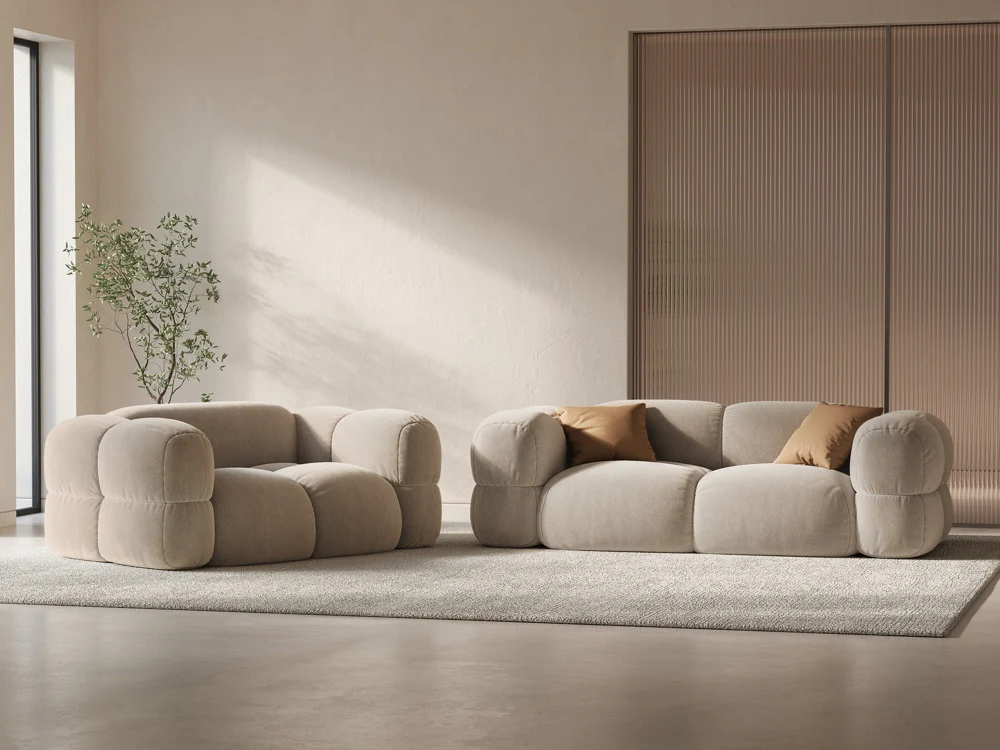 Sofa 3-osobowa aksamitna LORETTO beżowy - Image 2