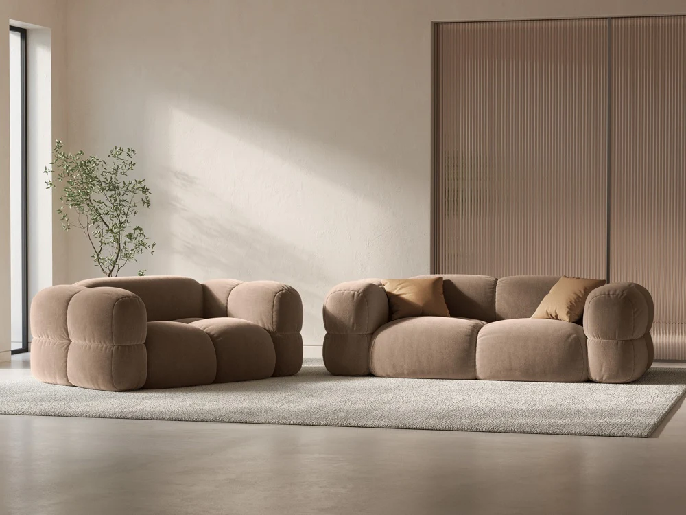 Sofa 3-osobowa aksamitna LORETTO ciemnobeżowy - Image 2