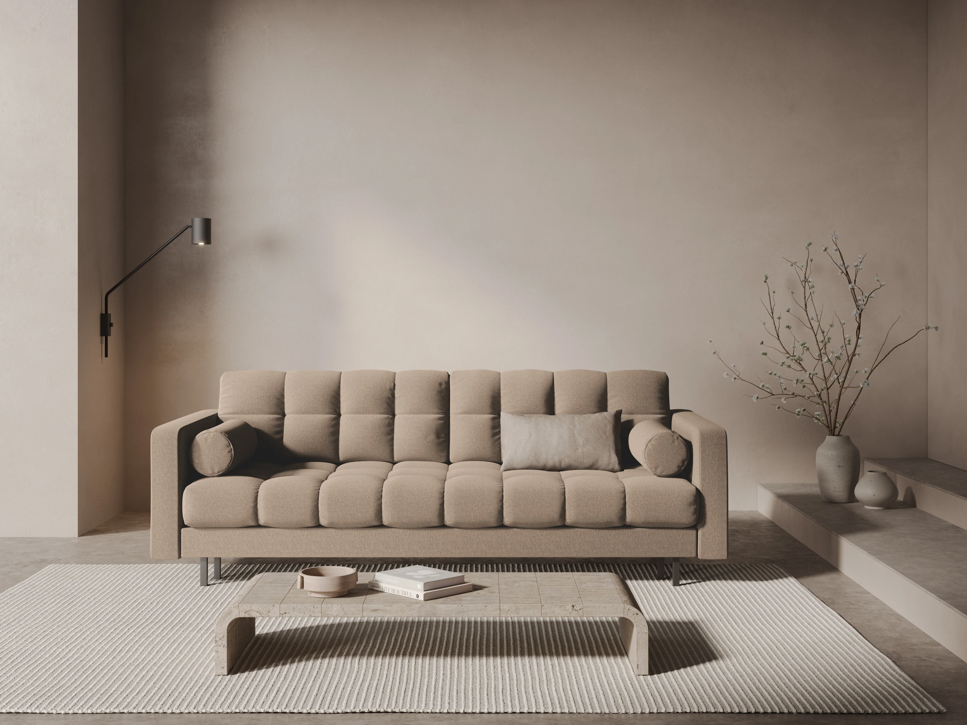 Sofa 3-osobowa z funkcją spania BALI beżowy z czarną podstawą - Image 2