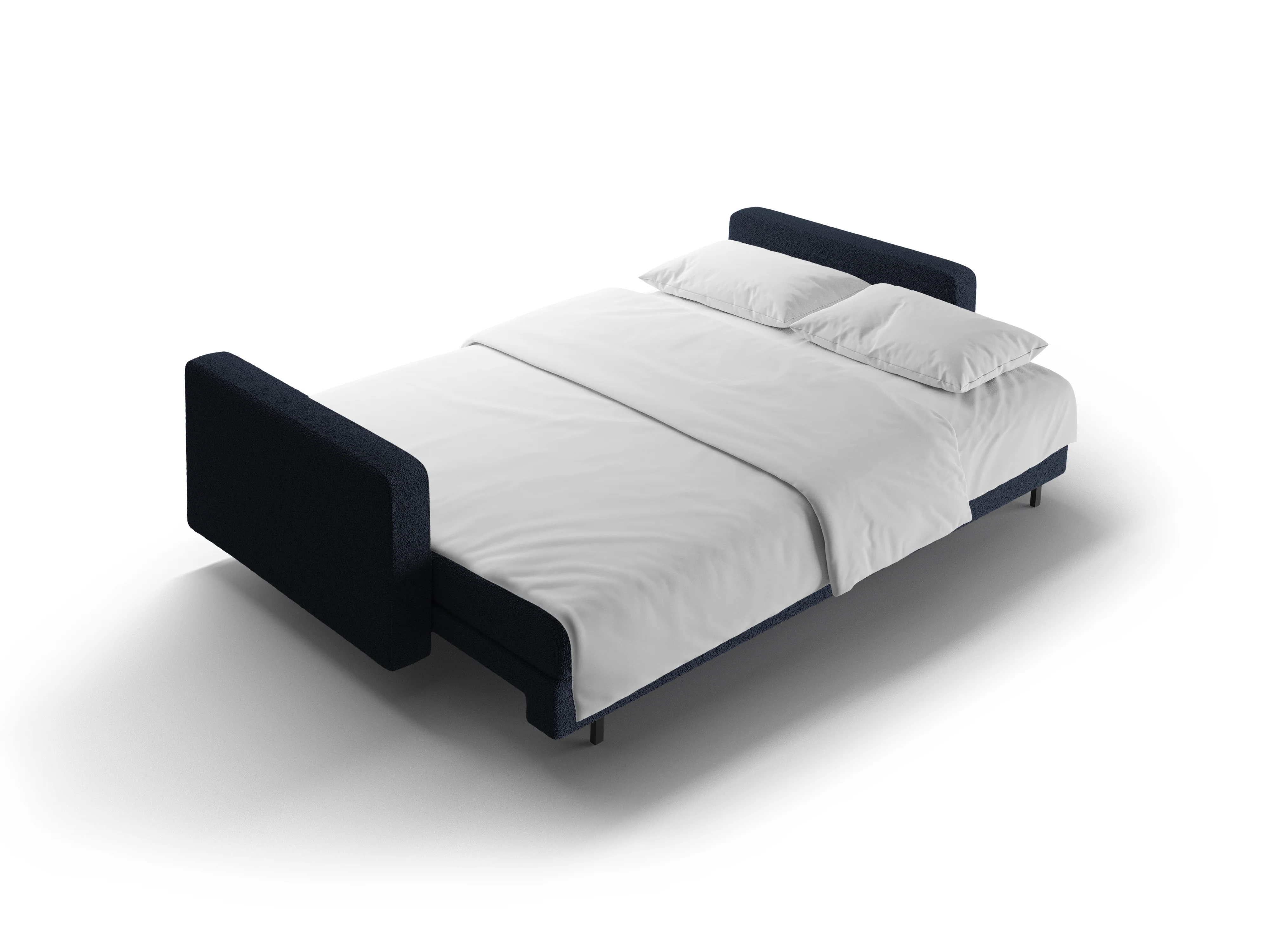 Sofa 3-osobowa z funkcją spania BALI ciemnoniebieski bouclé z czarną podstawą - Image 7