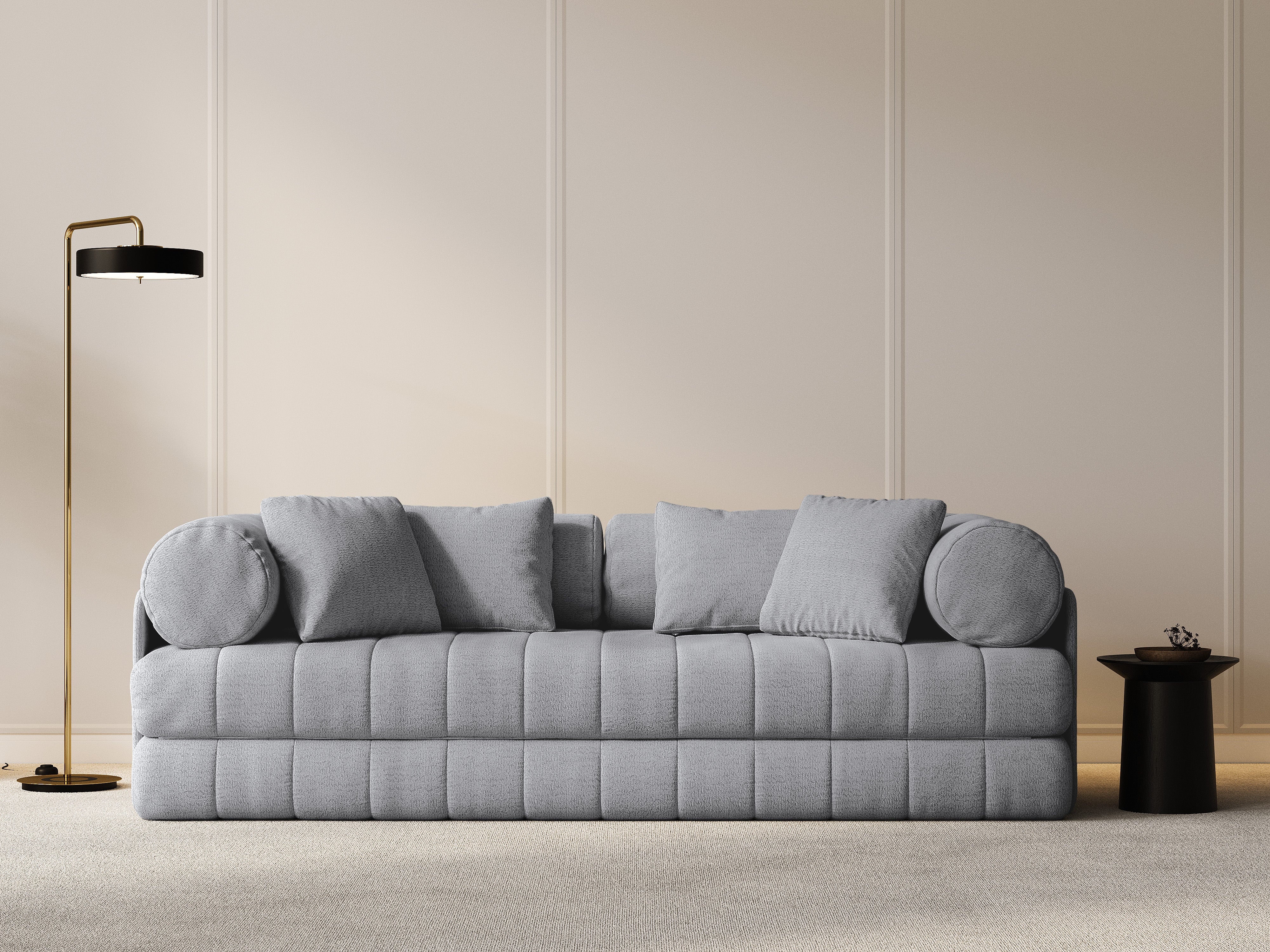 Sofa 3-osobowa z funkcją spania KEMI jasnoszary bouclé - Image 2