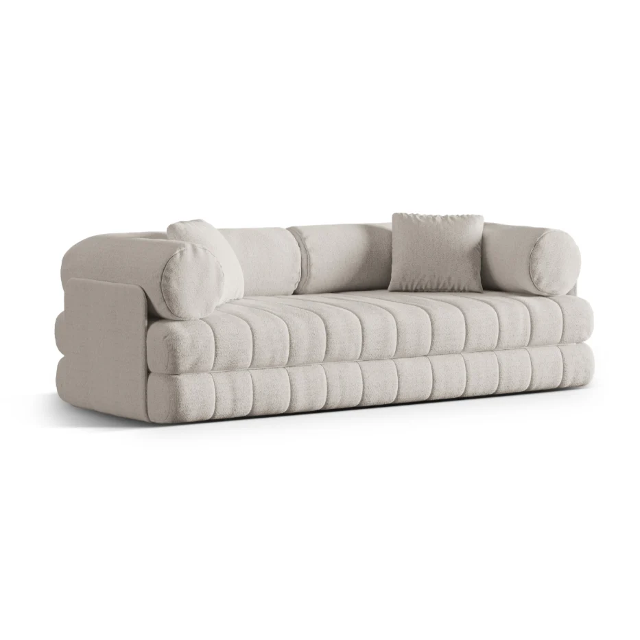 Sofa 3-osobowa z funkcją spania KEMI kremowy bouclé