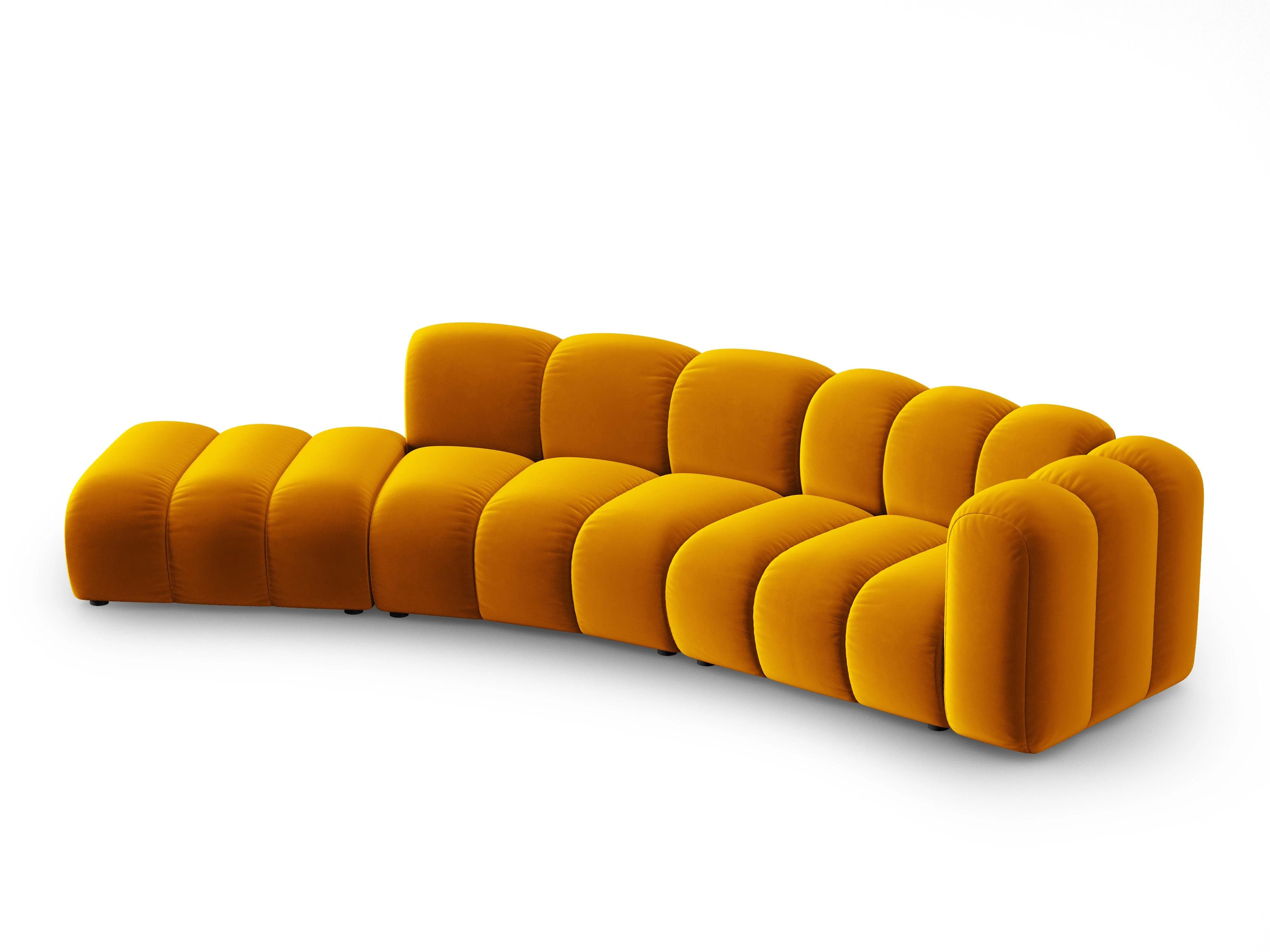 Sofa aksamitna 5-osobowa lewostronna LUPINE musztardowy