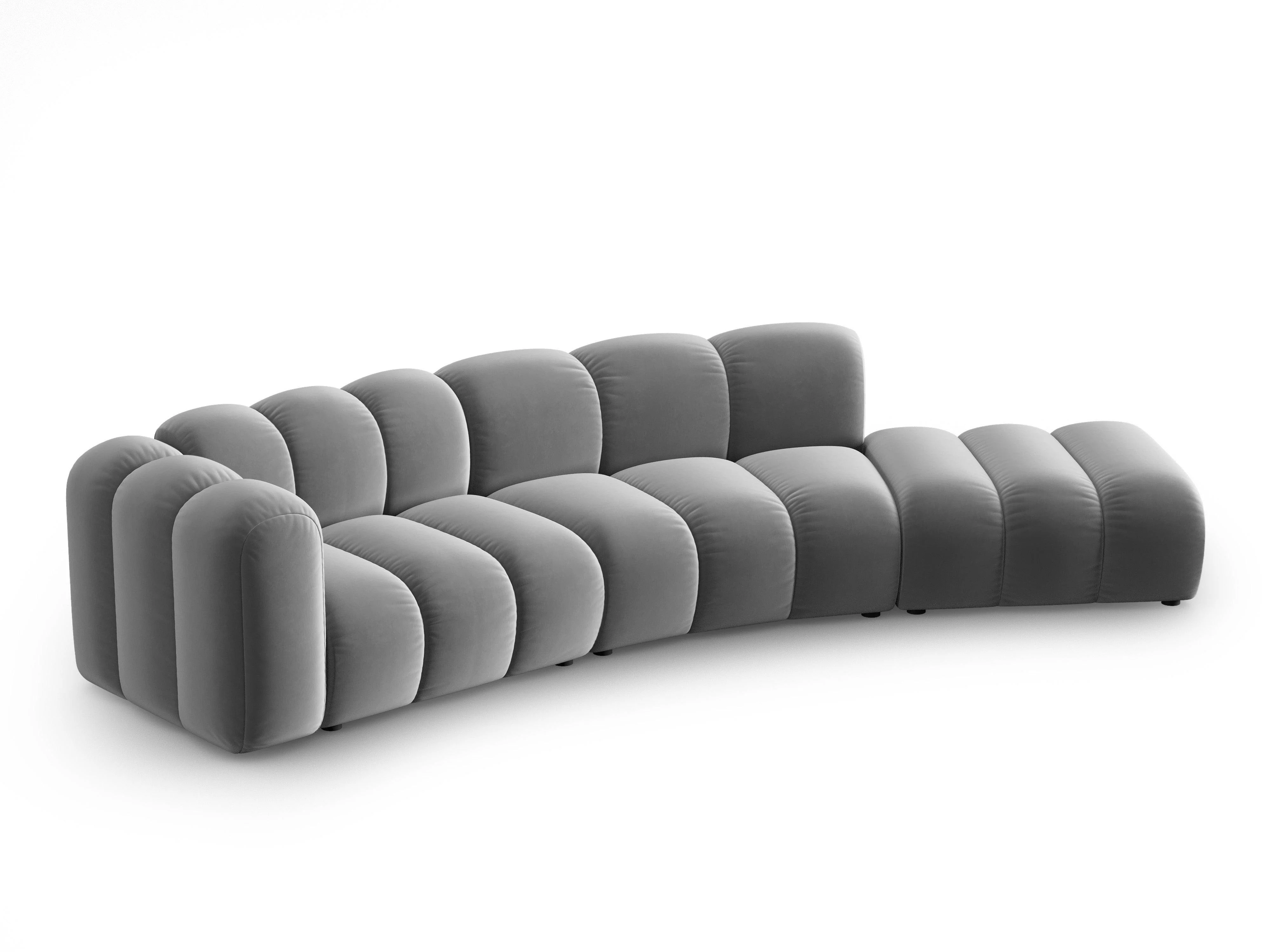 Sofa aksamitna 5-osobowa prawostronna LUPINE szary