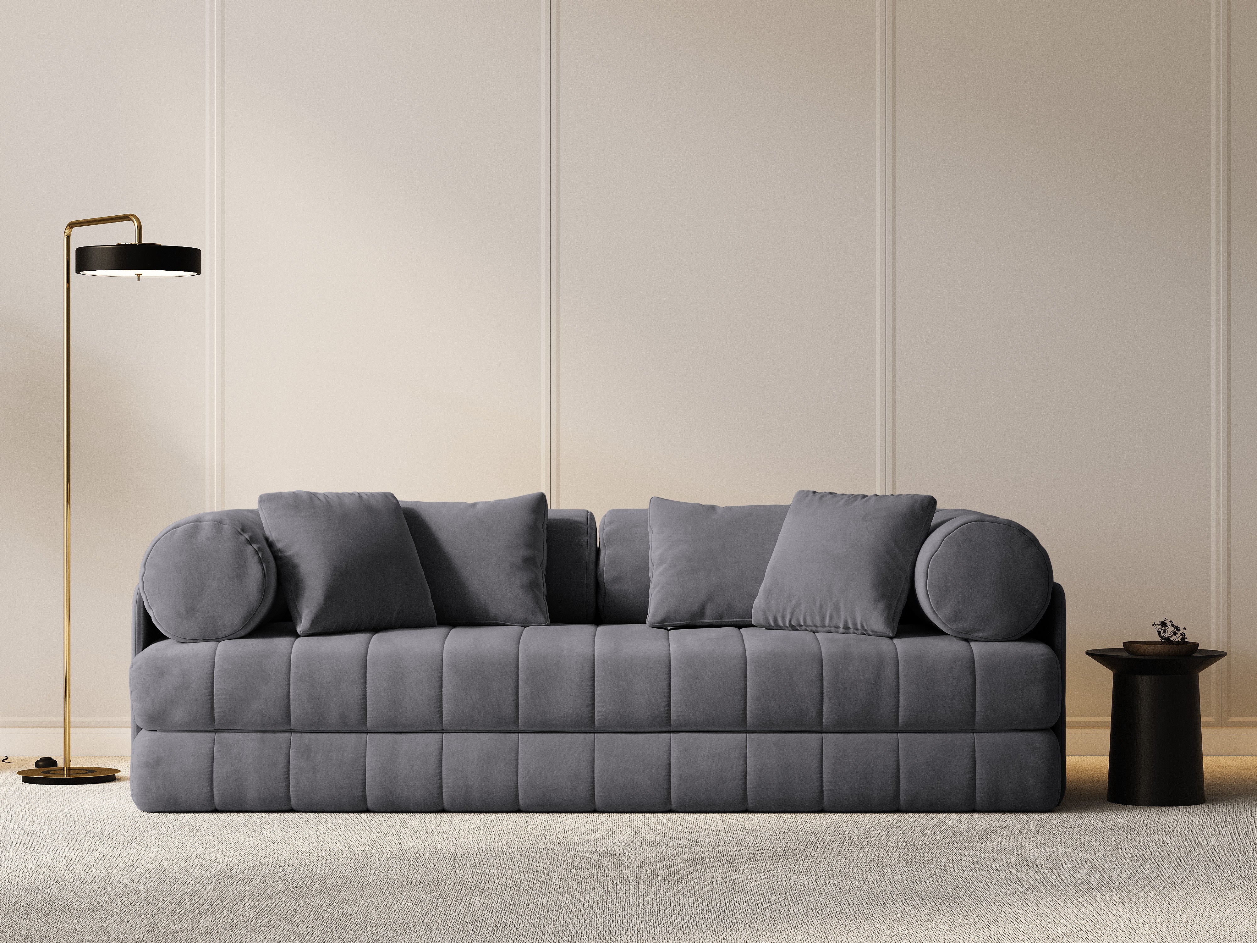 Sofa aksamitna 3-osobowa z funkcją spania KEMI ciemnoszary - Image 2