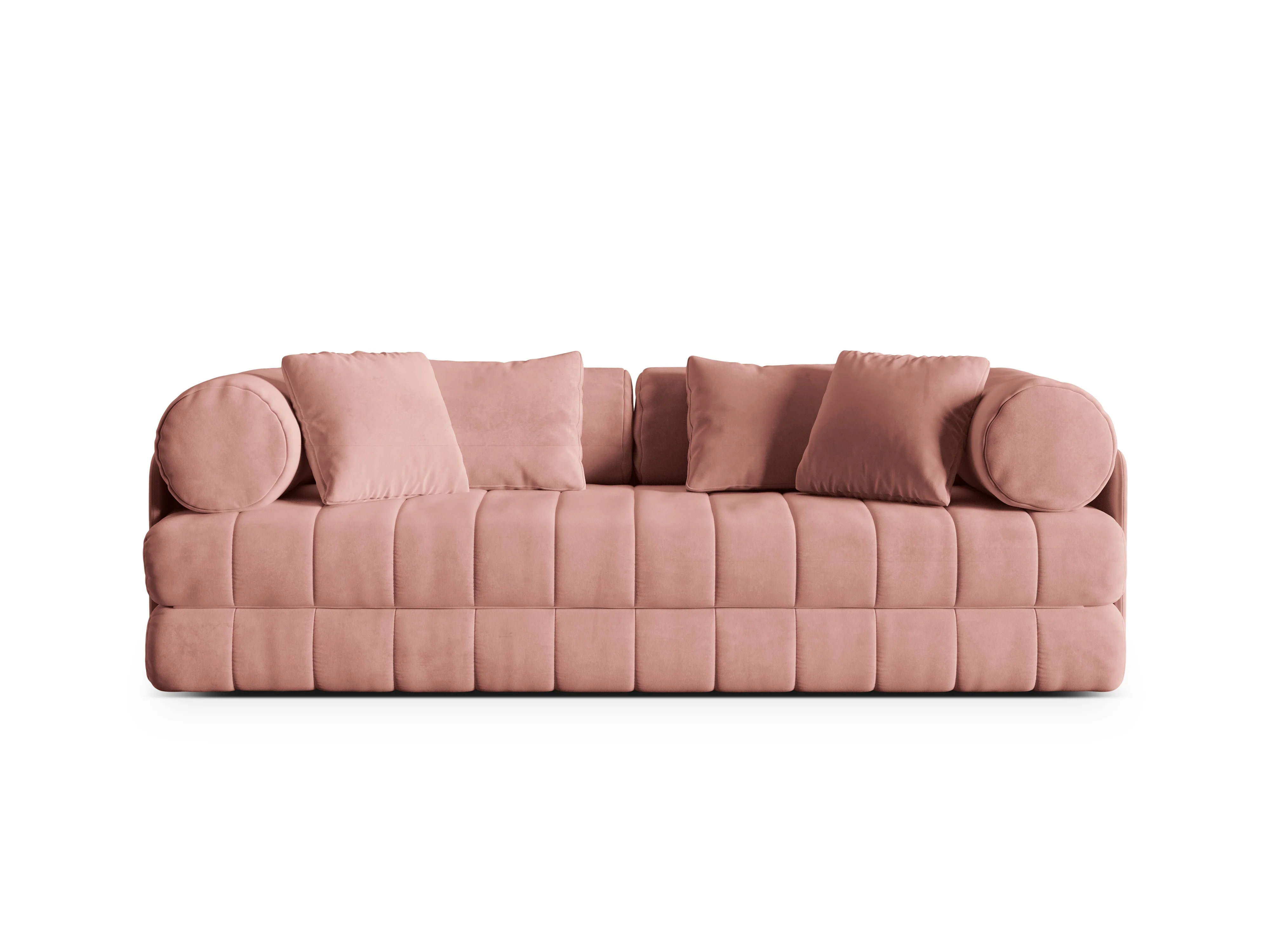 Sofa aksamitna 3-osobowa z funkcją spania KEMI różowy - Image 4