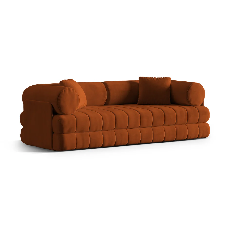 Sofa aksamitna 3-osobowa z funkcją spania KEMI terakota