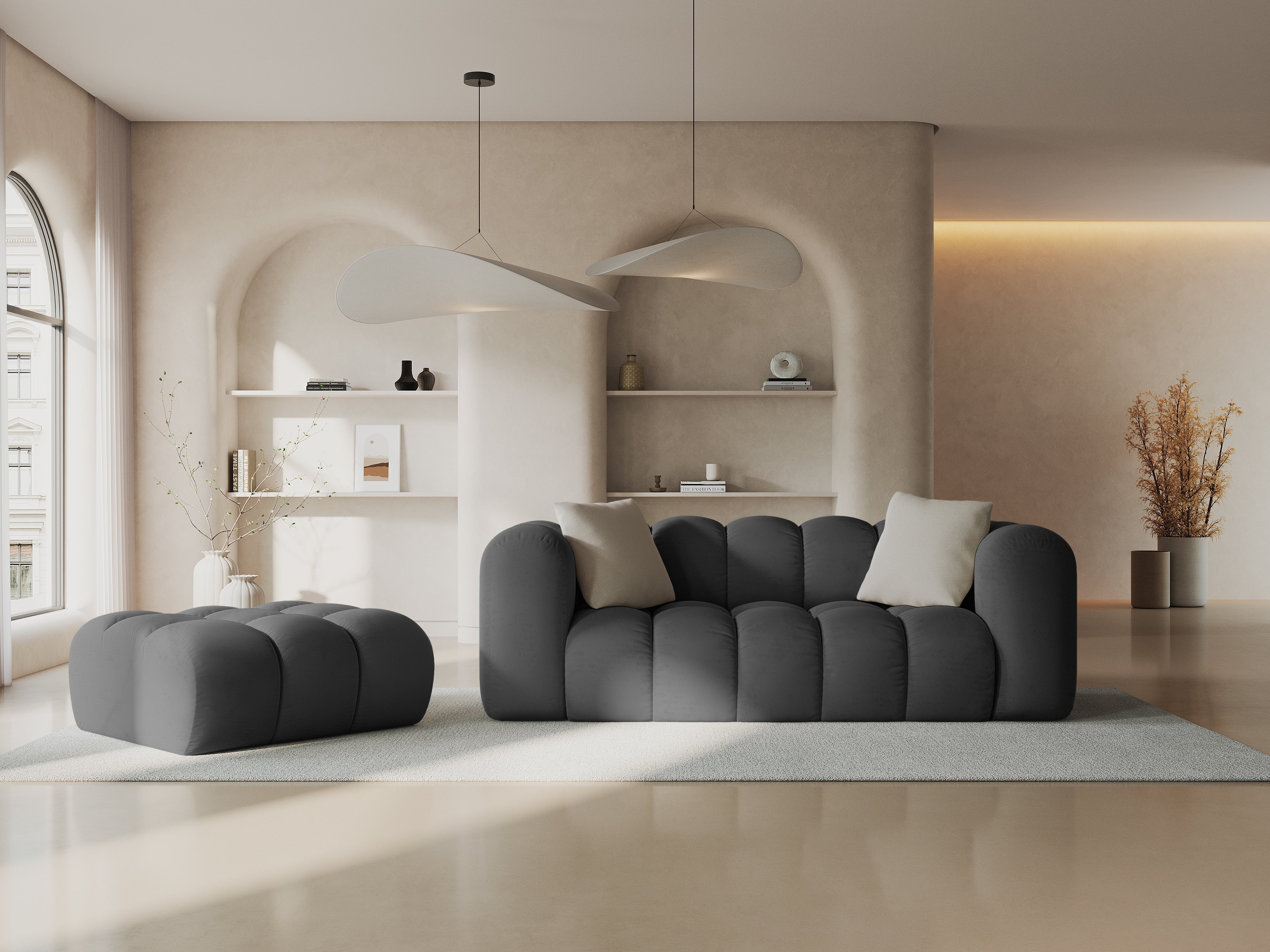 Sofa aksamitna 2-osobowa HALLEY szary - Image 2