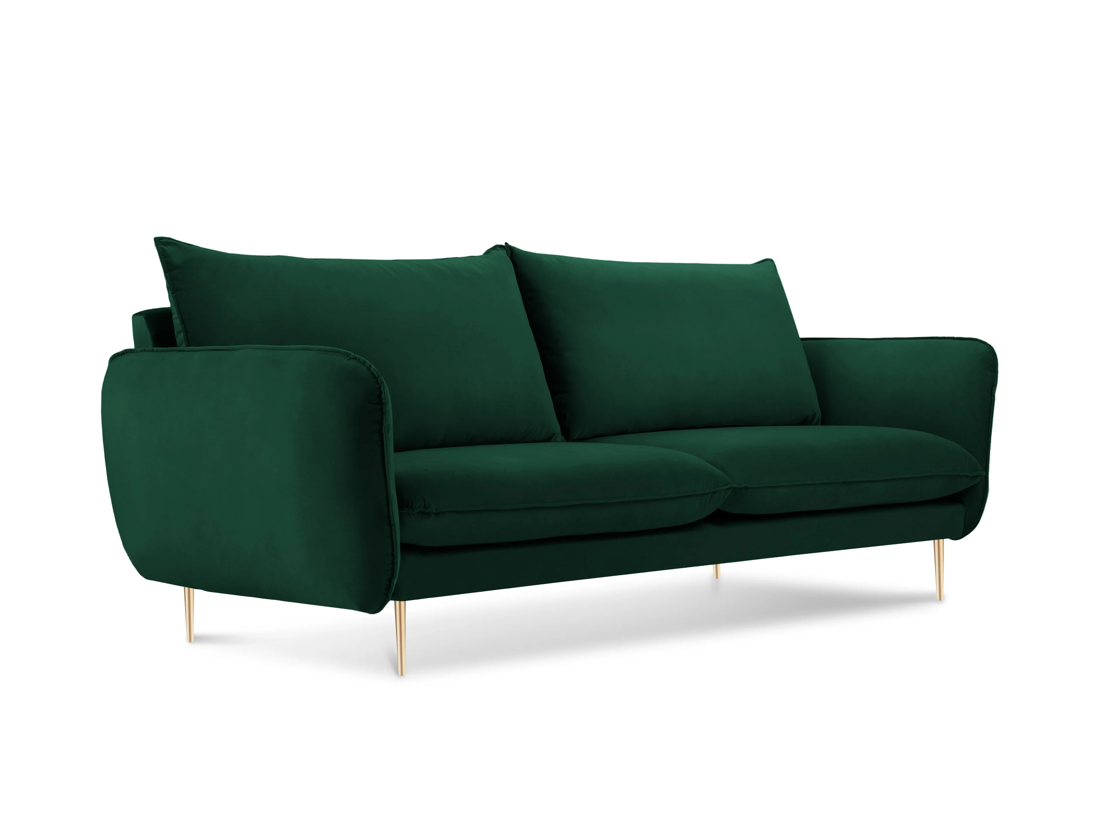Sofa aksamitna 2-osobowa VIENNA butelkowa zieleń ze złotą podstawą