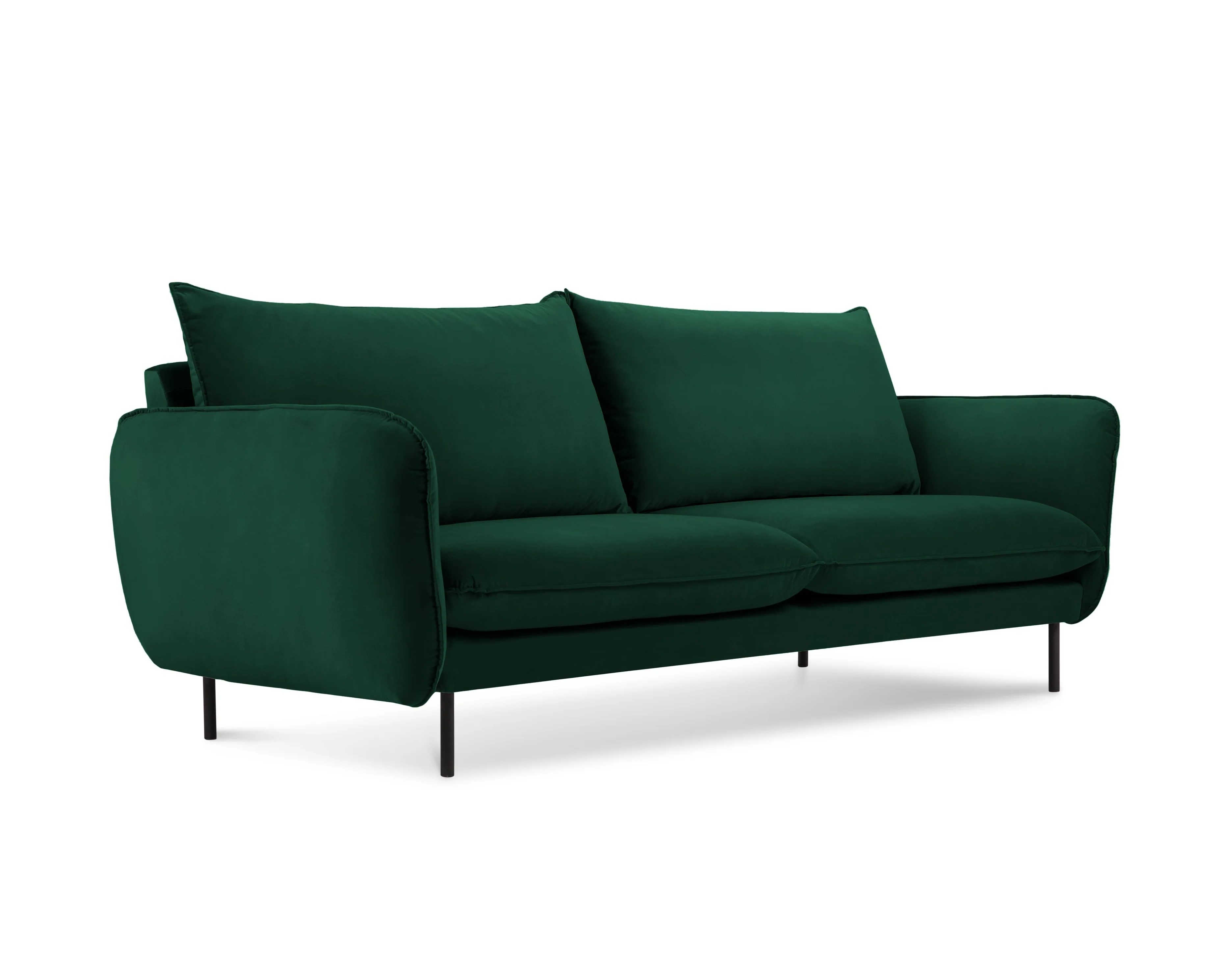 Sofa aksamitna 2-osobowa VIENNA butelkowa zieleń z czarną podstawą