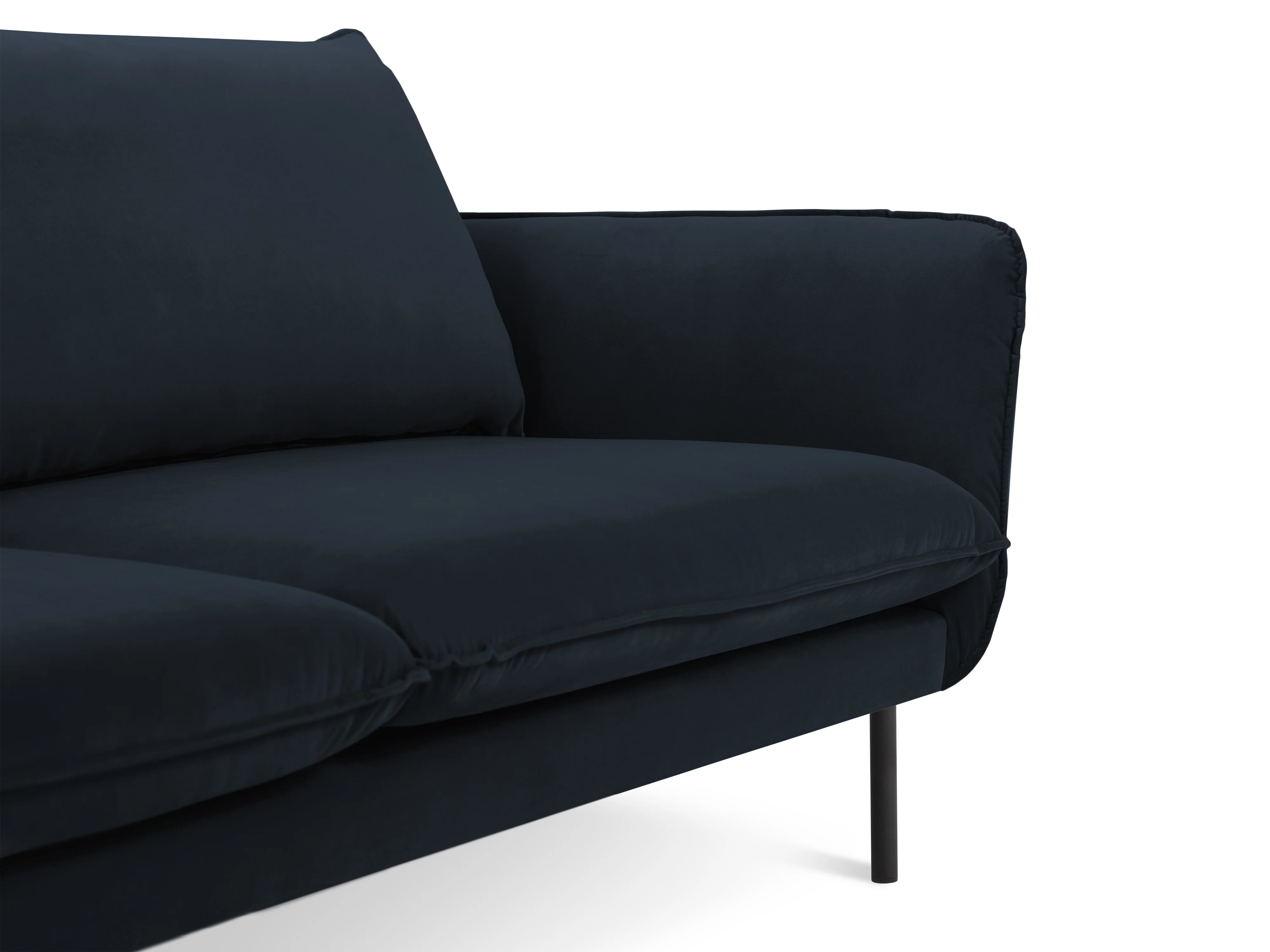 Sofa aksamitna 2-osobowa VIENNA ciemnoniebieski z czarną podstawą - Image 3