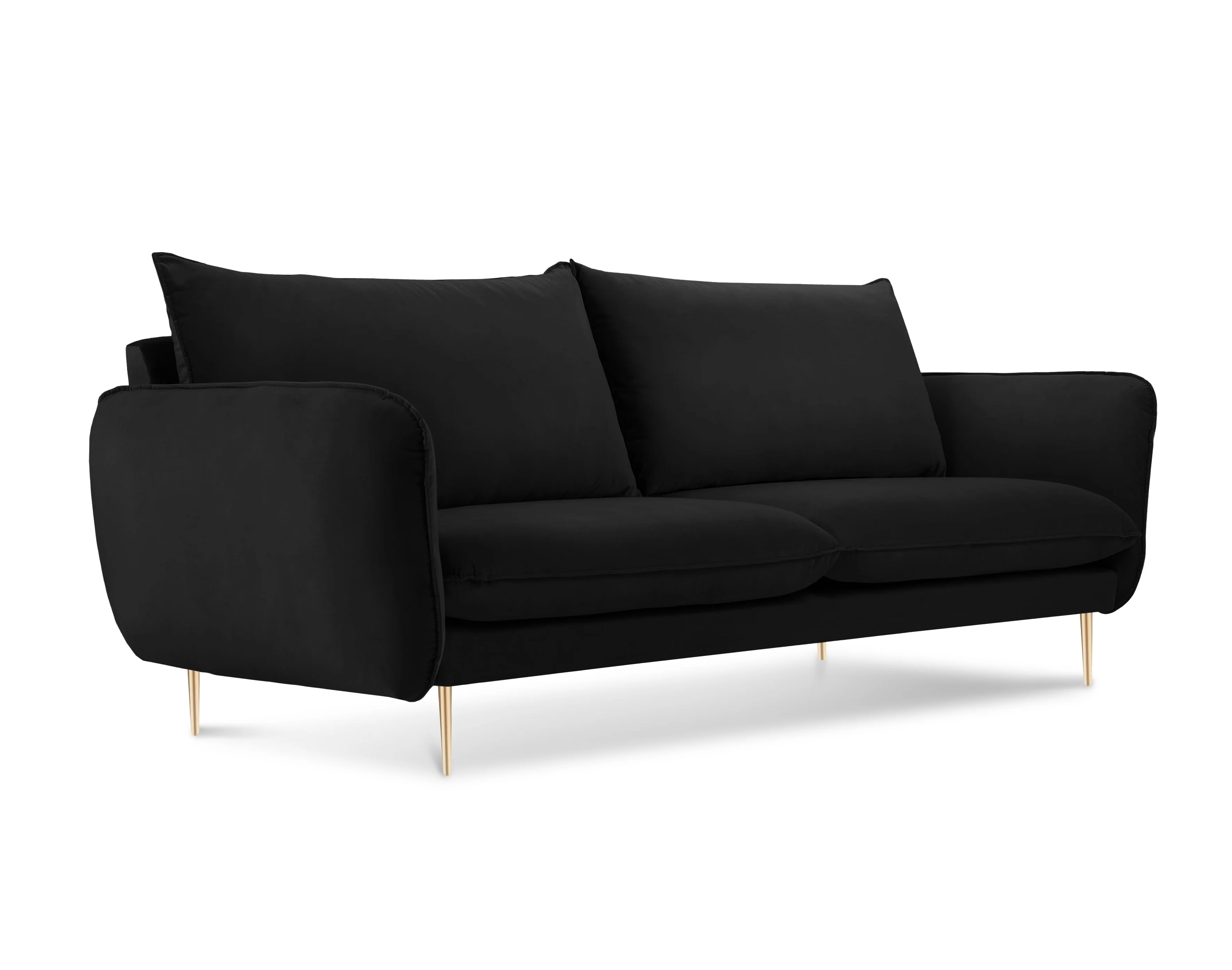 Sofa aksamitna 2-osobowa VIENNA czarny ze złotą podstawą