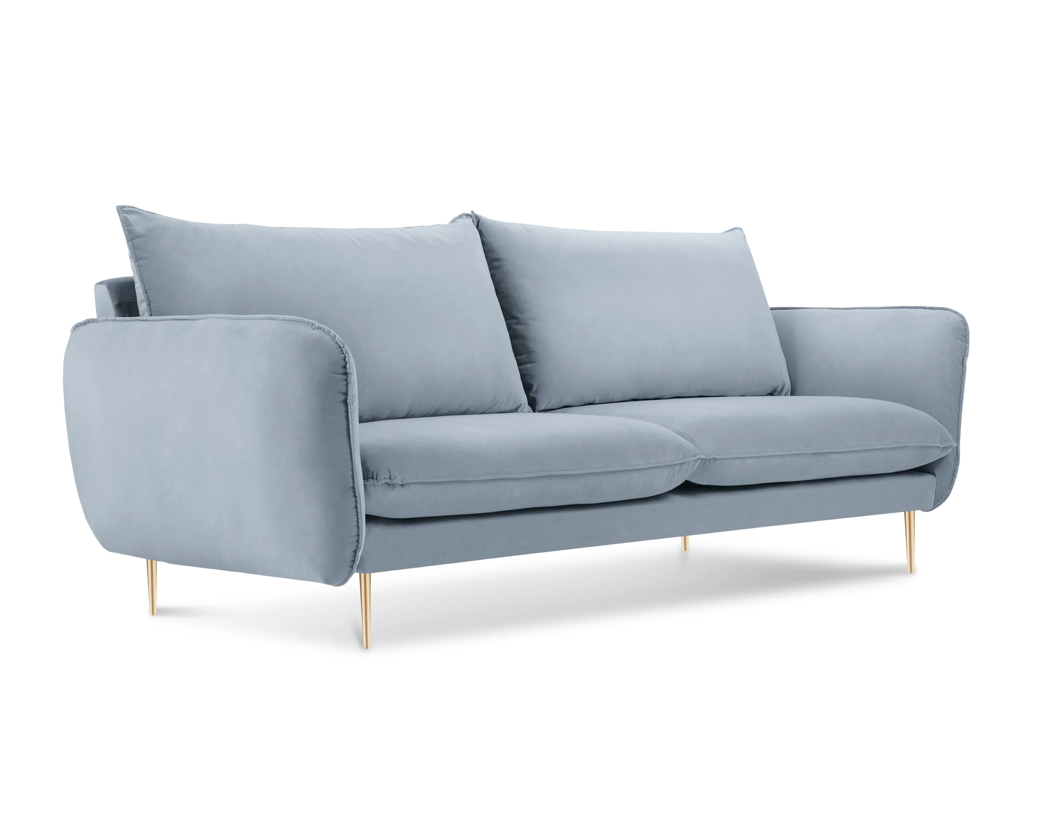 Sofa aksamitna 2-osobowa VIENNA jasnoniebieski ze złotą podstawą