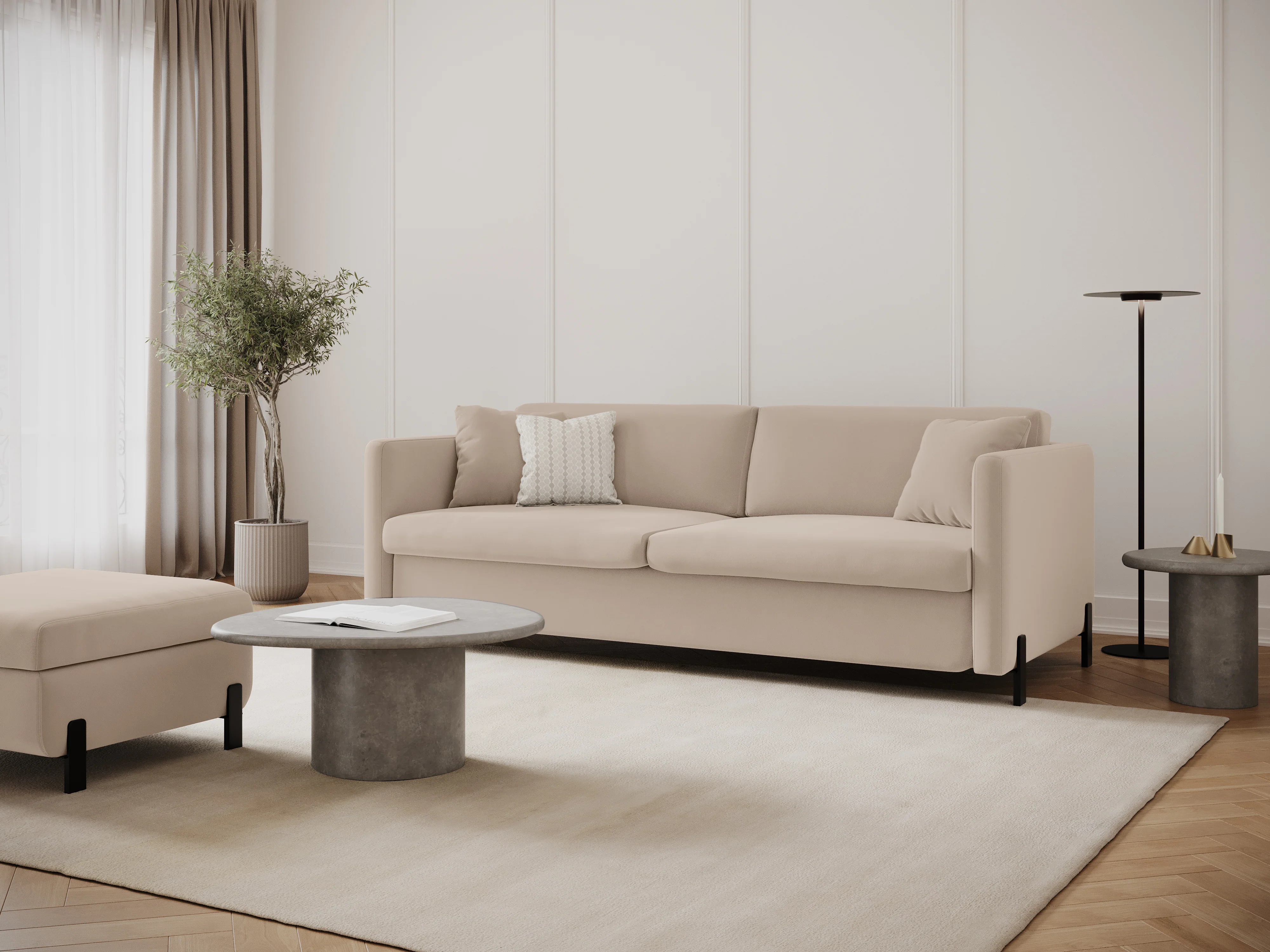 Sofa aksamitna 2-osobowa z funkcją spania GLORIA beżowy - Image 9