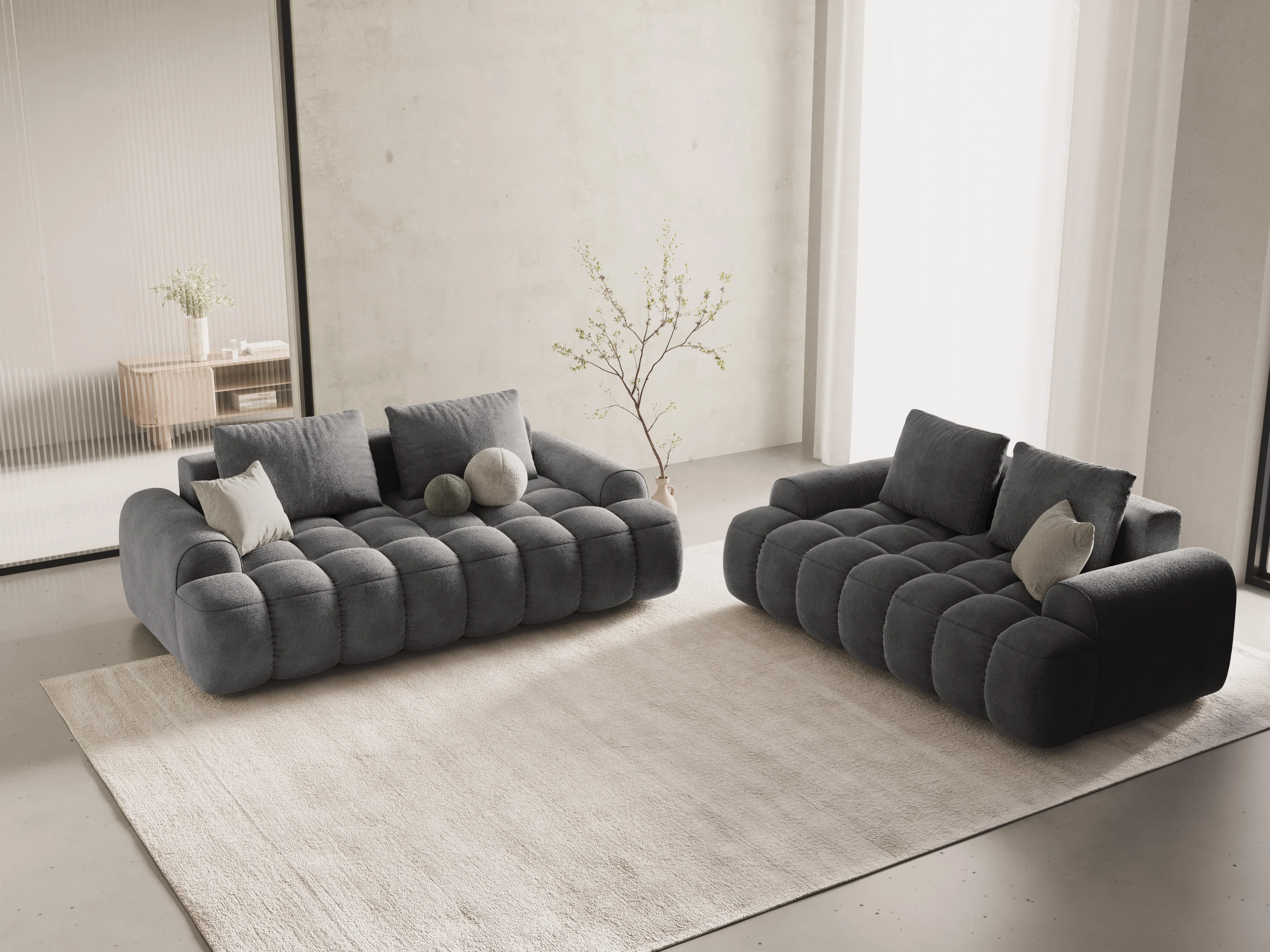 Sofa aksamitna 3-osobowa LINZ ciemnoszary - Image 2