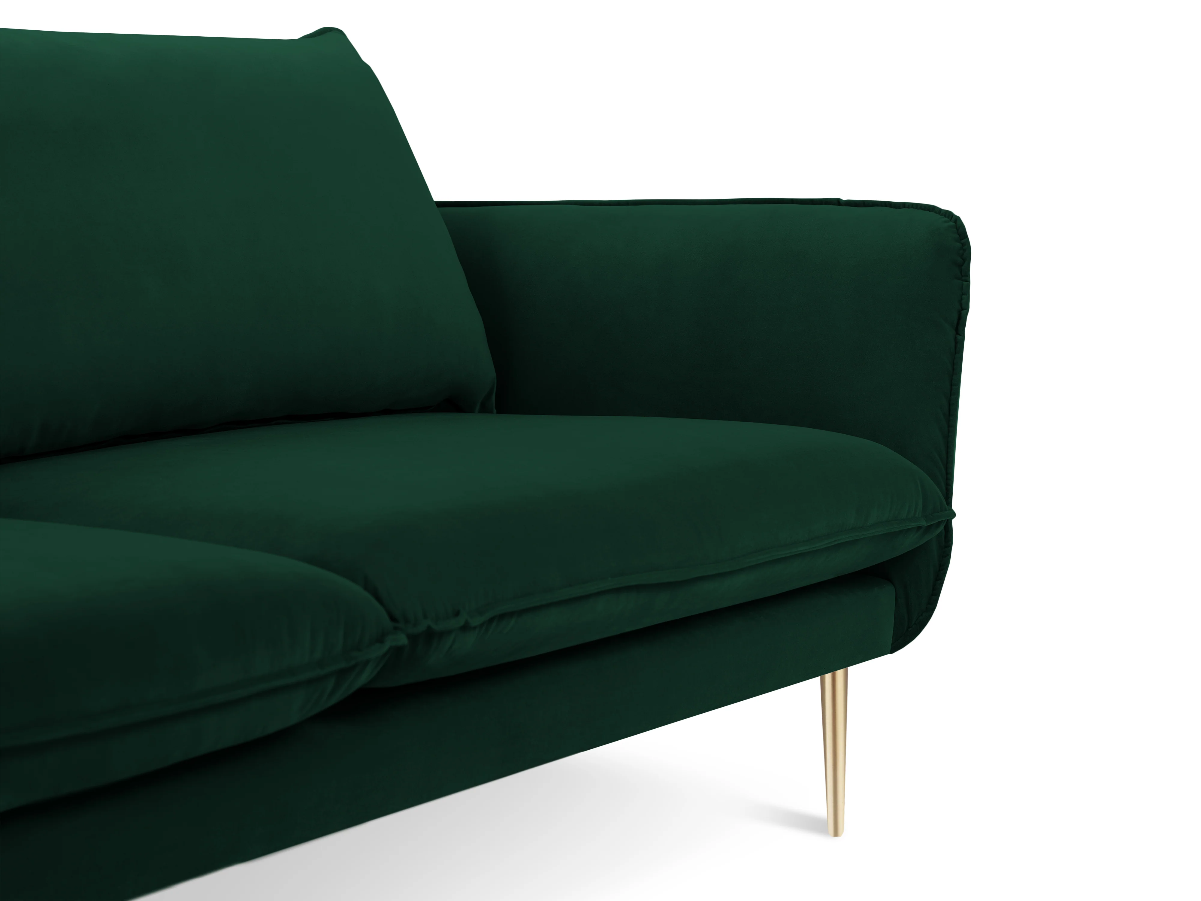 Sofa aksamitna 3-osobowa VIENNA butelkowa zieleń ze złotą podstawą - Image 3