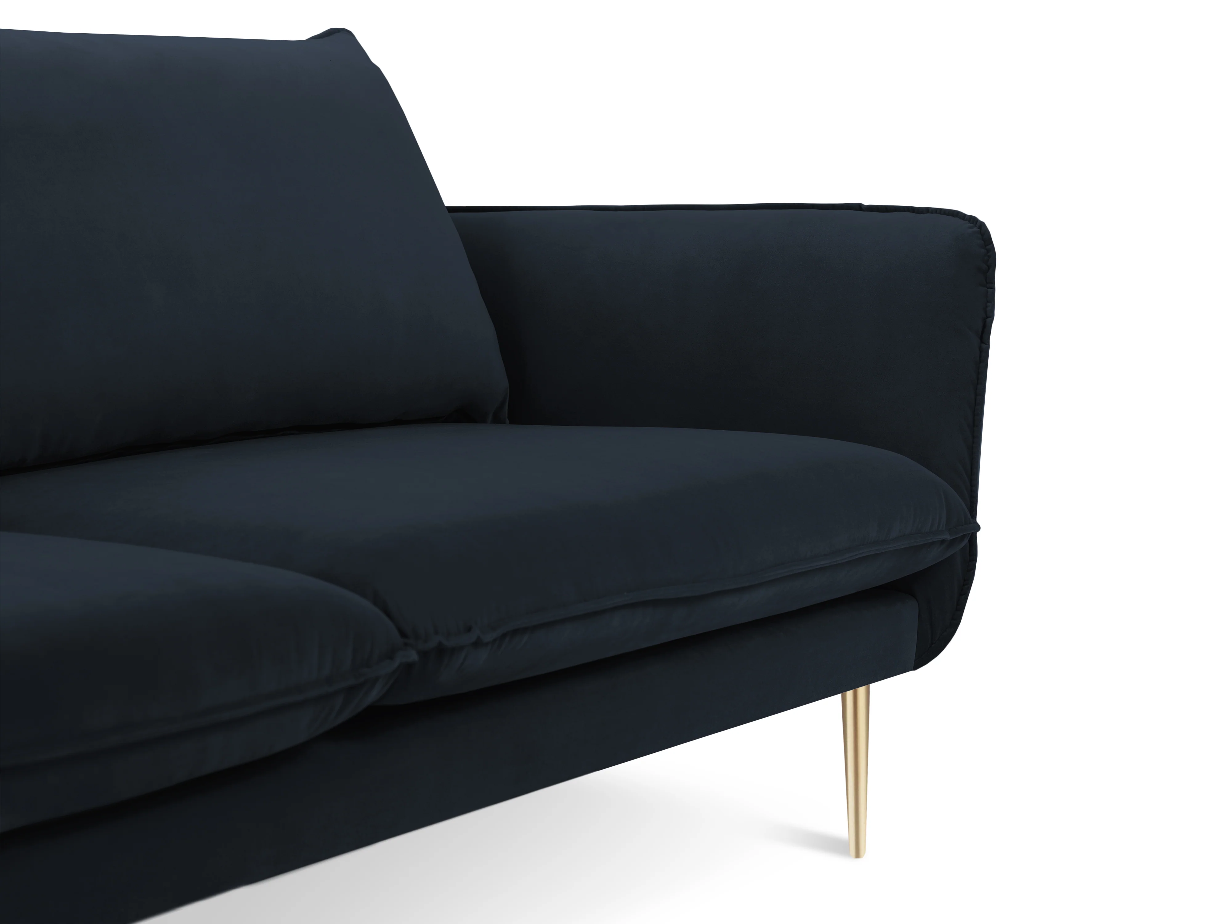 Sofa aksamitna 3-osobowa VIENNA ciemnoniebieski ze złotą podstawą - Image 3