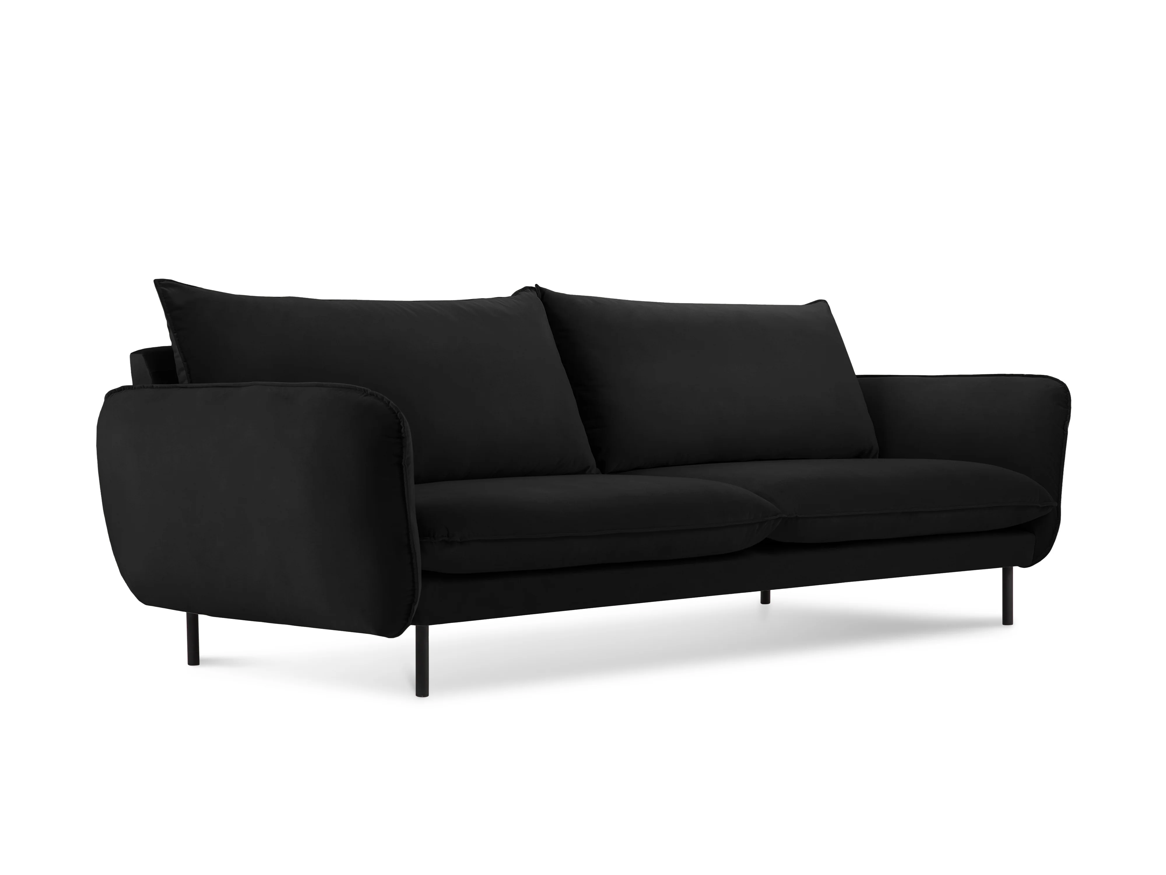 Sofa aksamitna 3-osobowa VIENNA czarny z czarną podstawą