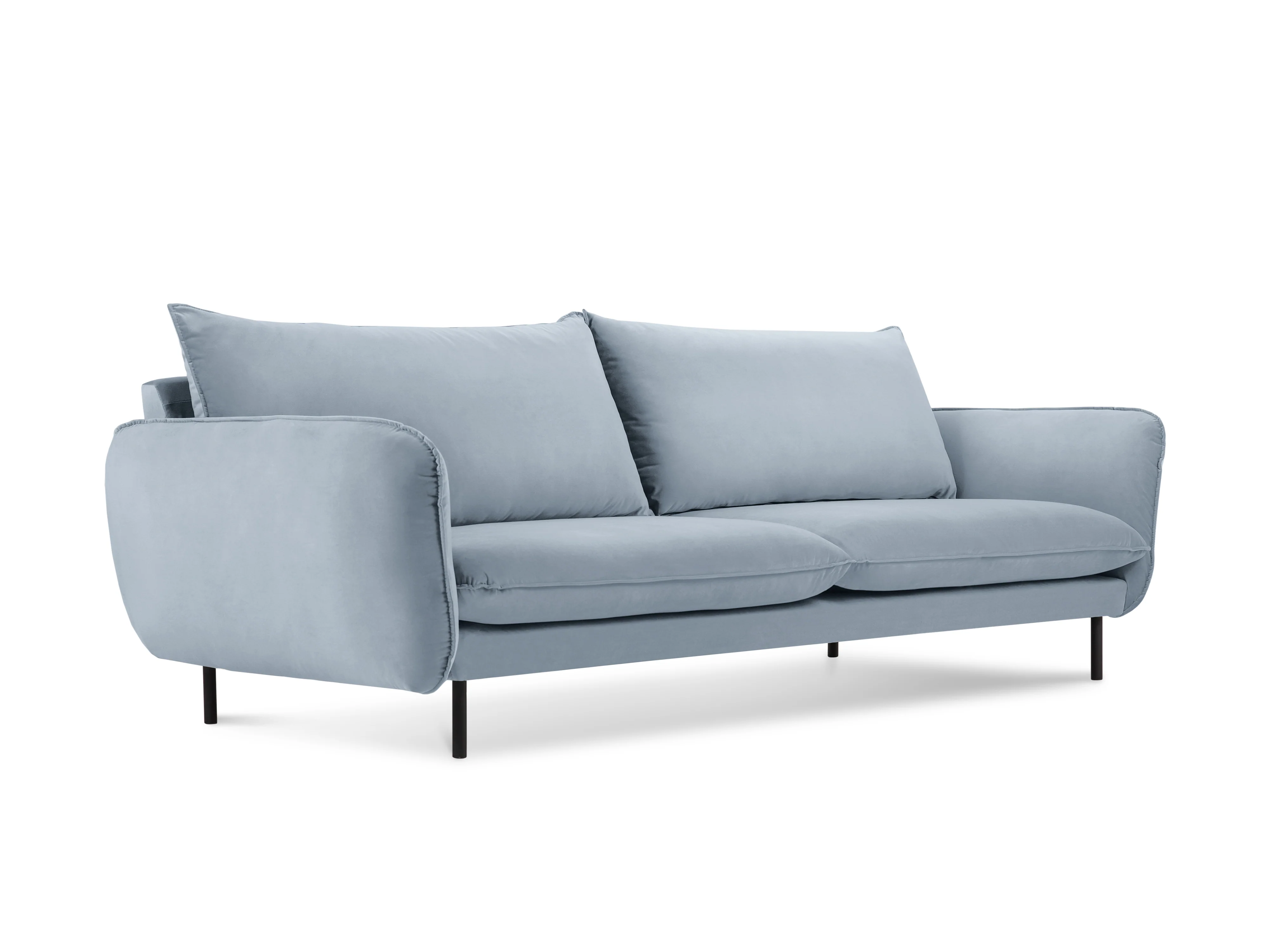 Sofa aksamitna 3-osobowa VIENNA jasnoniebieski z czarną podstawą