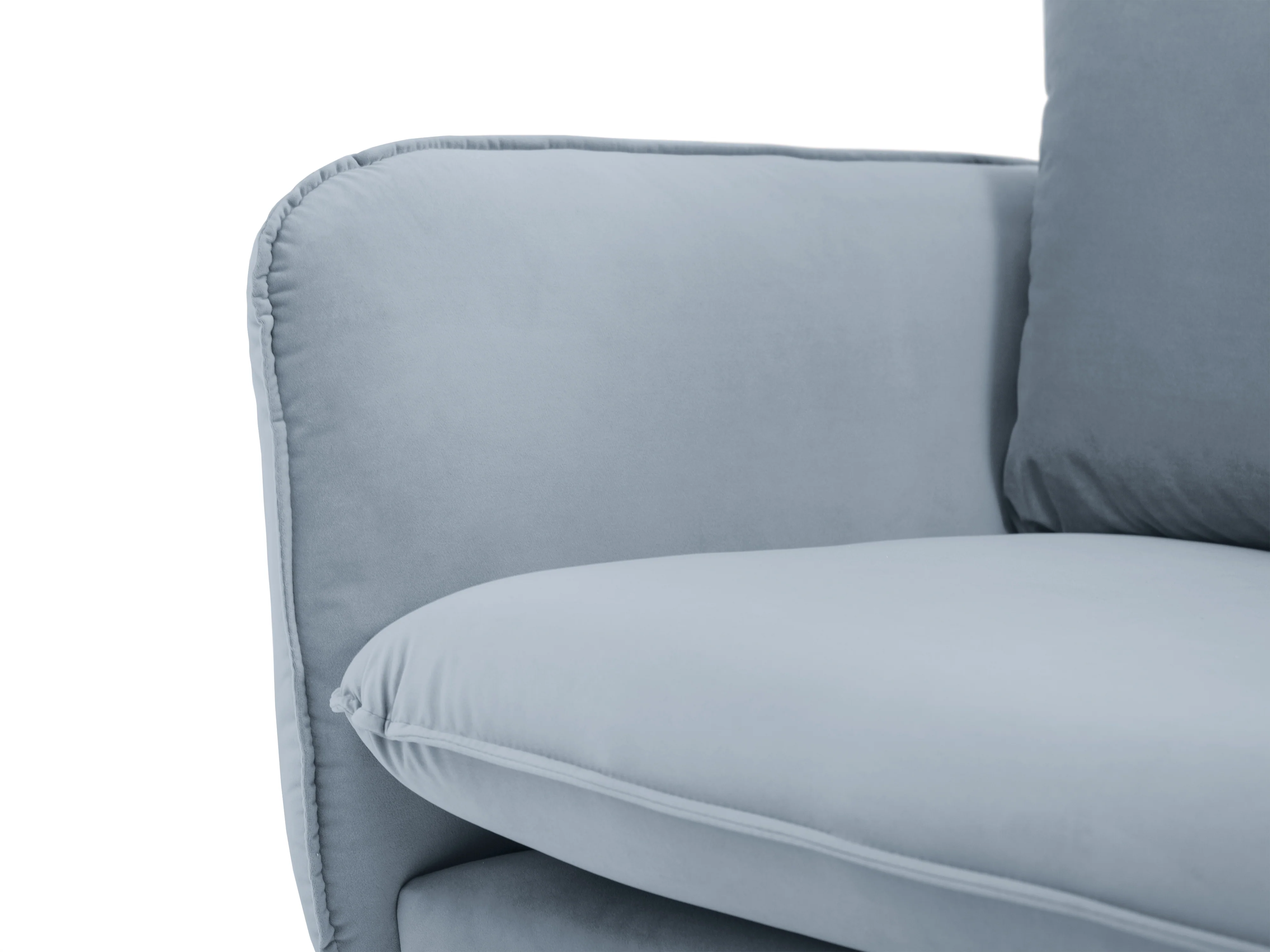 Sofa aksamitna 3-osobowa VIENNA jasnoniebieski ze złotą podstawą - Image 5