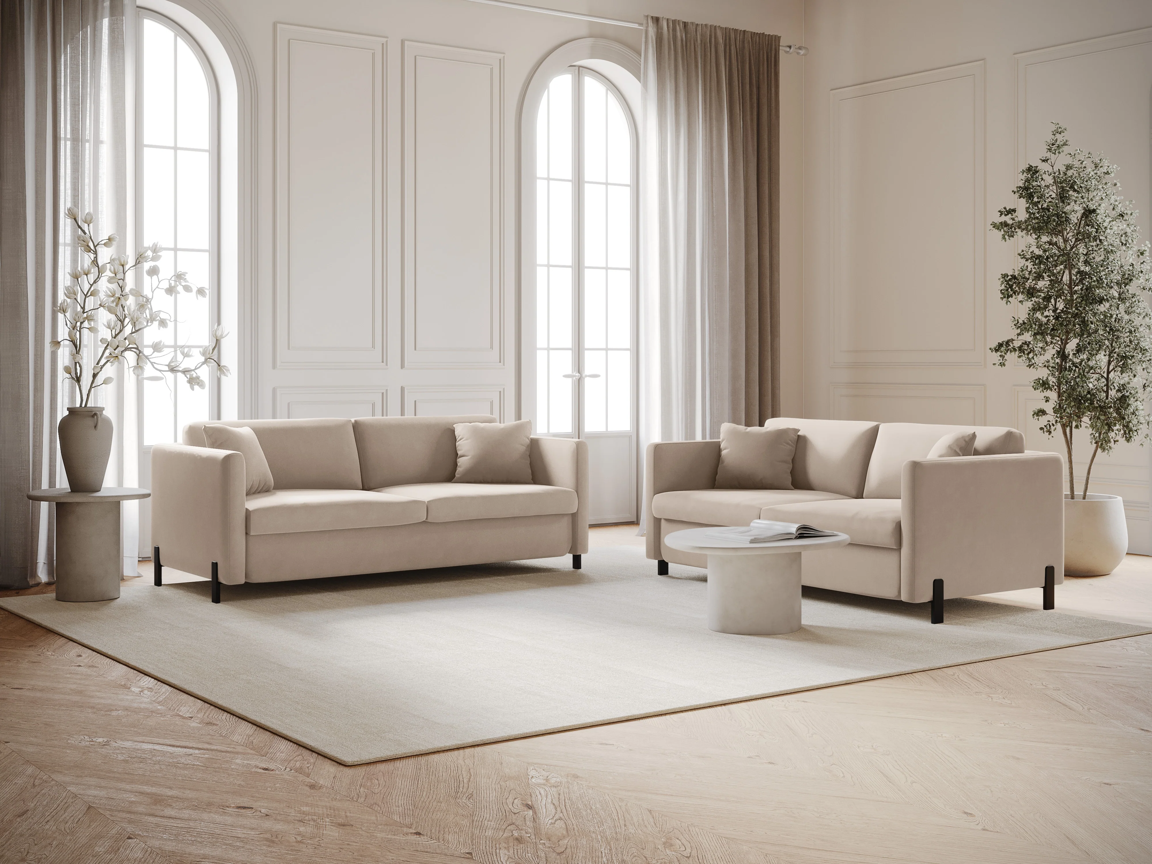 Sofa aksamitna 3-osobowa z funkcją spania GLORIA beżowy - Image 6