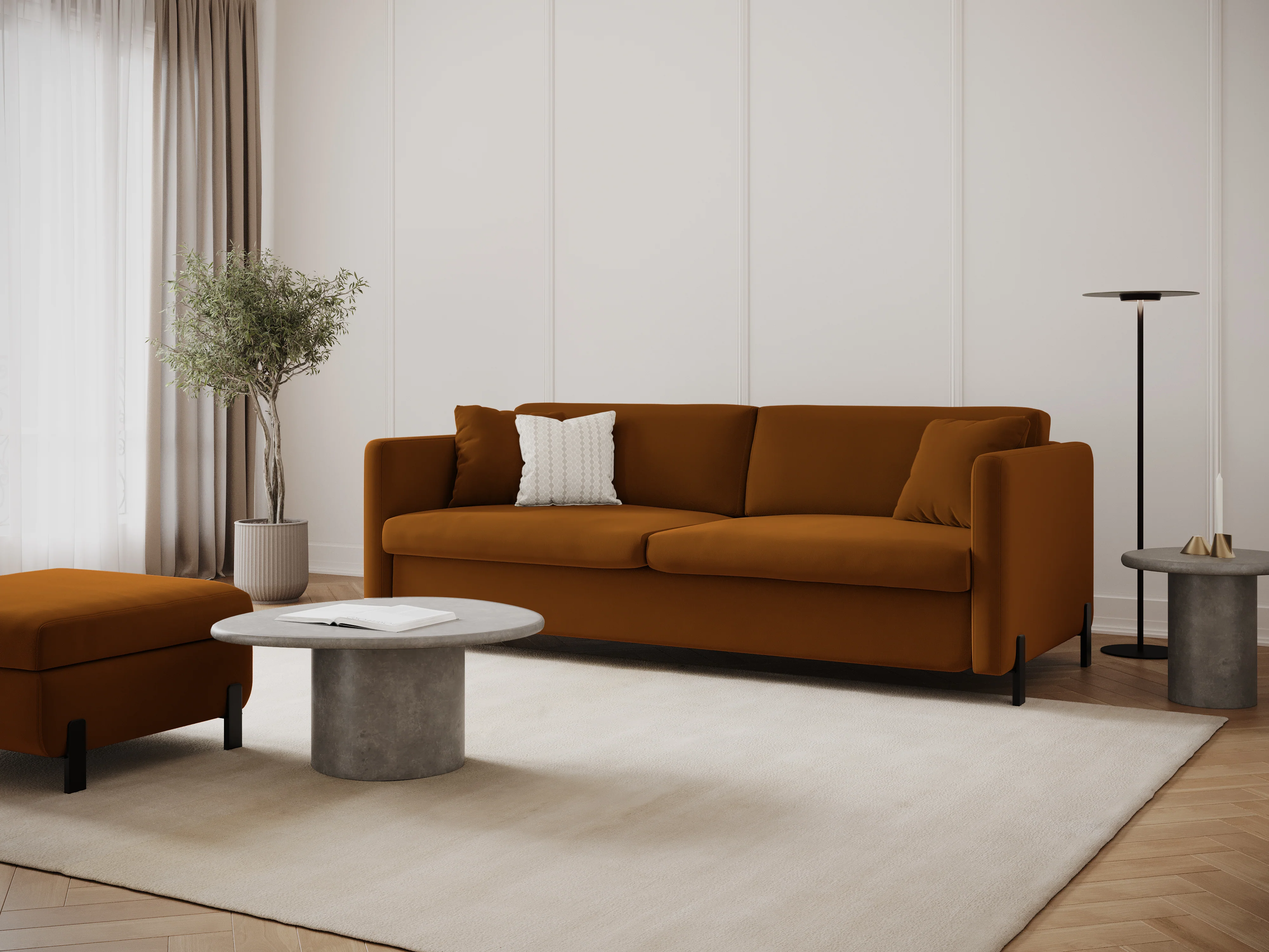 Sofa aksamitna 3-osobowa z funkcją spania GLORIA brązowy - Image 2