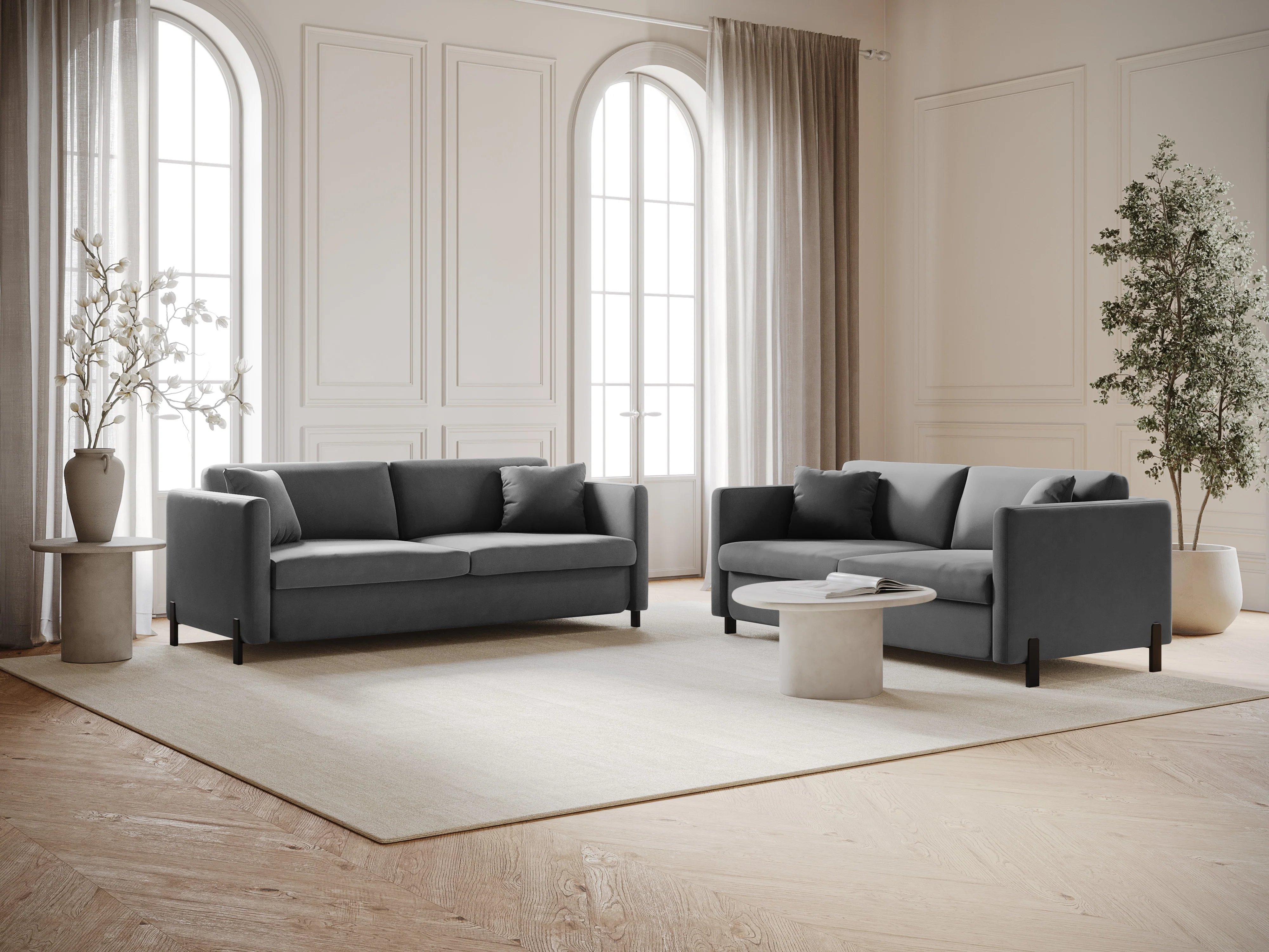 Sofa aksamitna 3-osobowa z funkcją spania GLORIA szary - Image 6